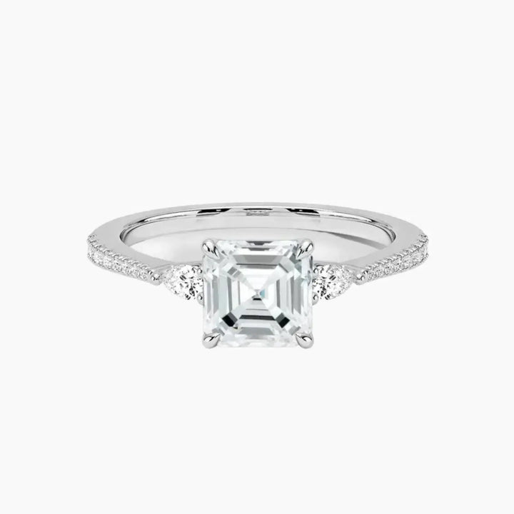Calliope Pave Asscher Three Stone 2.5 Carat Lab Grown Diamond Engagement Ring in 14K White Gold