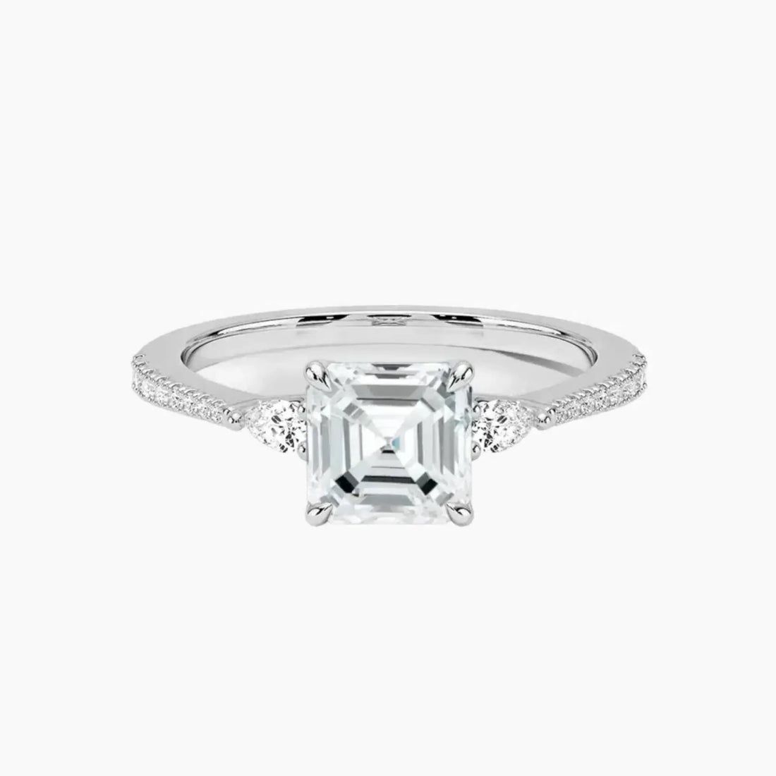 Calliope Pave Asscher Three Stone 1.5 Carat Lab Grown Diamond Engagement Ring in 14K Rose Gold