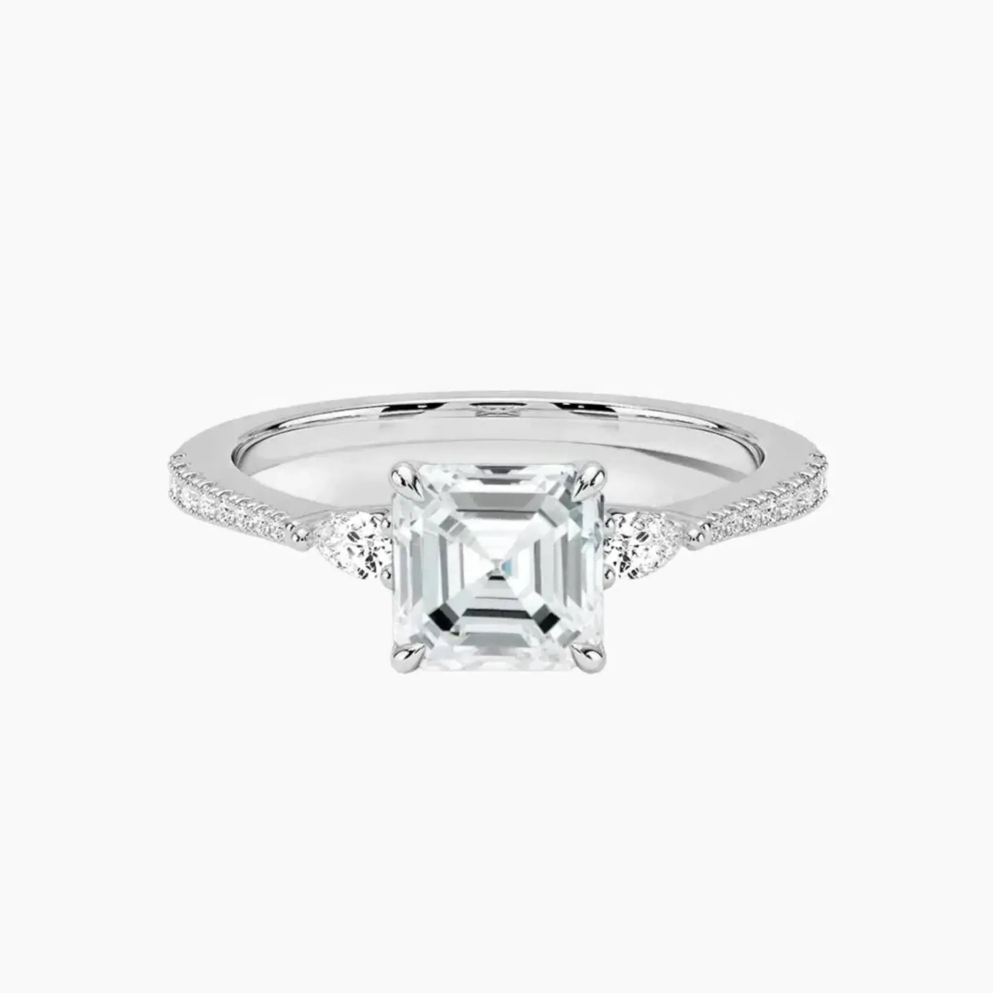 Calliope Pave Asscher Three Stone 2.5 Carat Lab Grown Diamond Engagement Ring in 18K Yellow Gold
