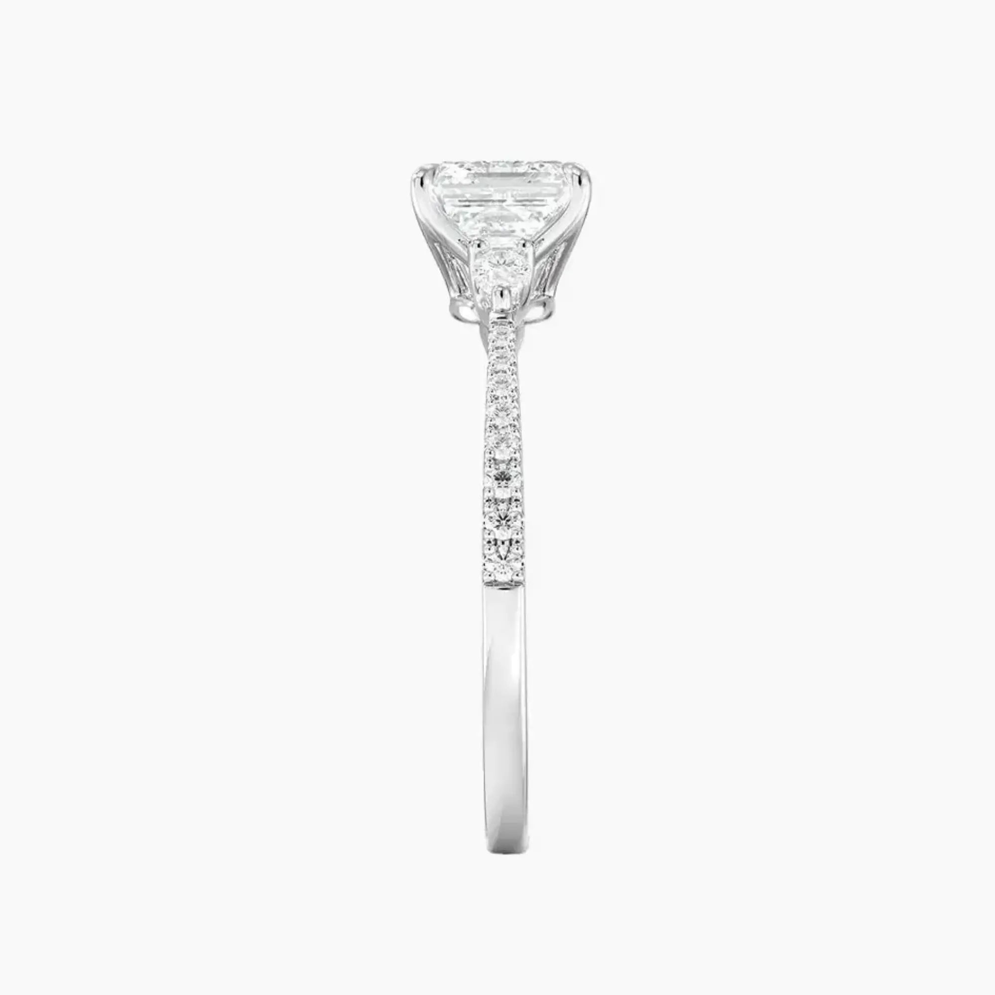 Calliope Pave Asscher Three Stone Diamond Ring Setting in 18K Yellow Gold