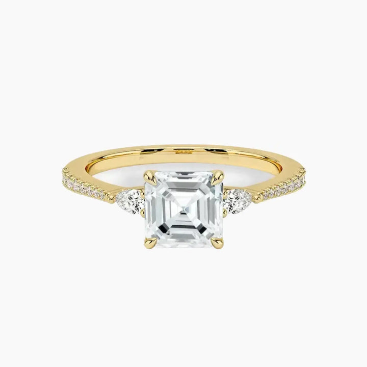 Calliope Pave Asscher Three Stone 1.5 Carat Lab Grown Diamond Engagement Ring in 14K Yellow Gold