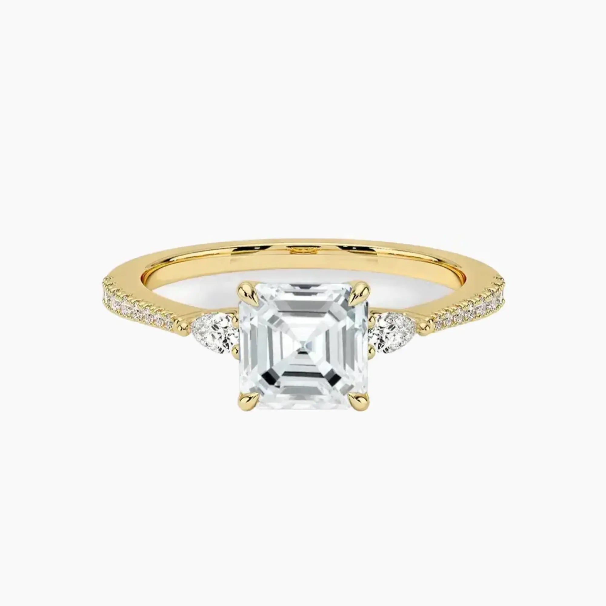 Calliope Pave Asscher Three Stone 1 Carat Lab Grown Diamond Engagement Ring in 18K White Gold