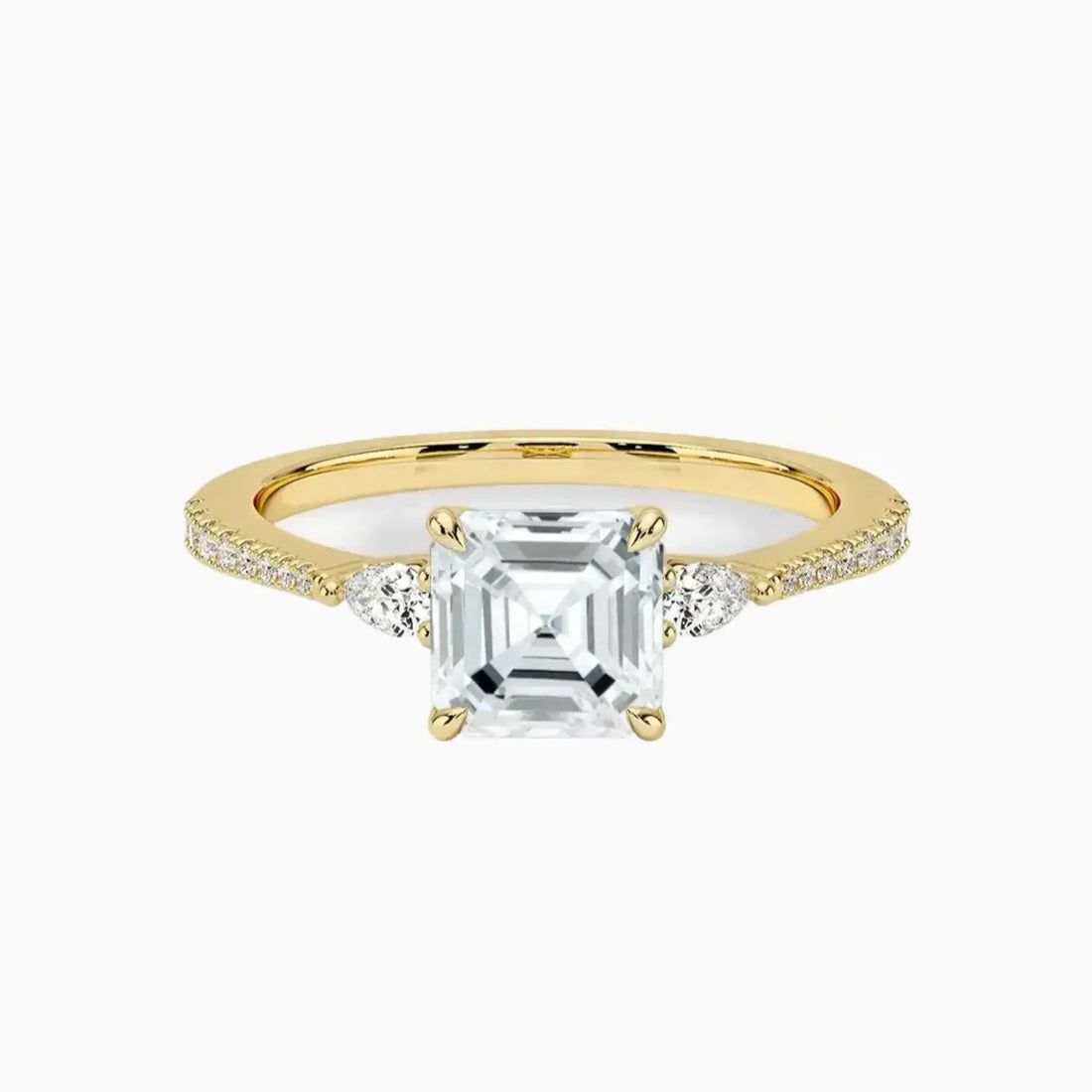 Calliope Pave Asscher Three Stone 1 Carat Lab Grown Diamond Engagement Ring in 18K Rose Gold