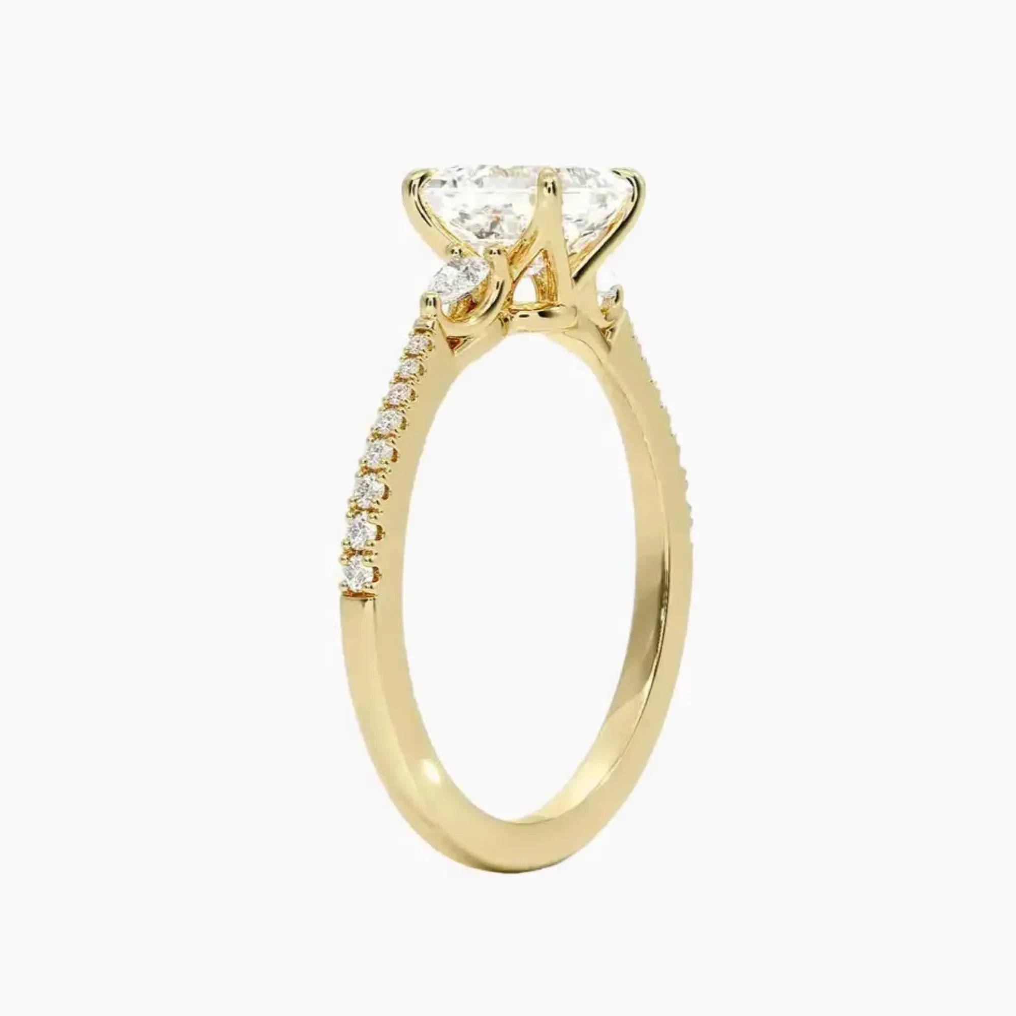 Calliope Pave Asscher Three Stone 1 Carat Lab Grown Diamond Engagement Ring in 18K Yellow Gold