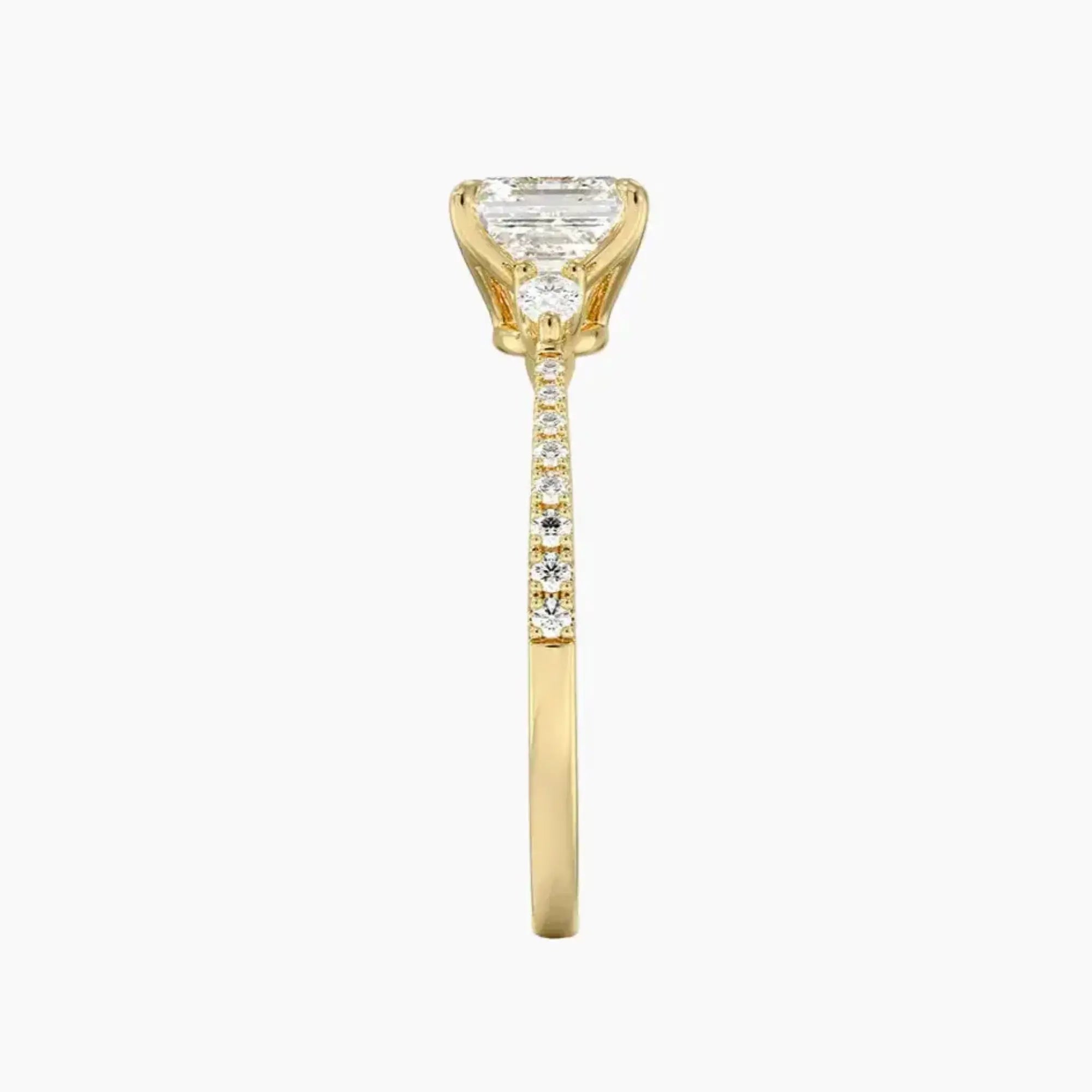 Calliope Pave Asscher Three Stone 1 Carat Lab Grown Diamond Engagement Ring in 18K Yellow Gold
