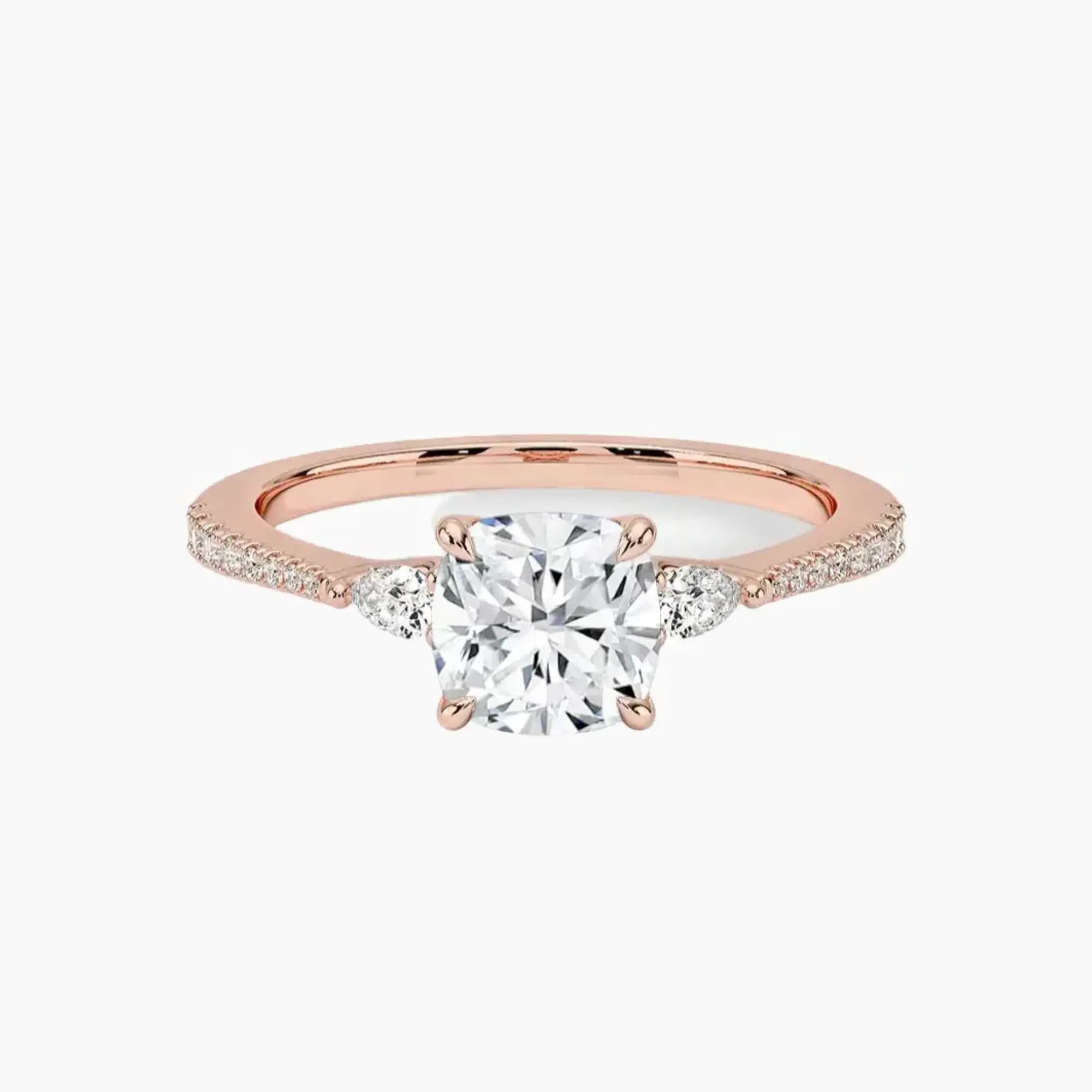 Calliope Pave Cushion Three Stone 2.5 Carat Lab Grown Diamond Engagement Ring in 14K Yellow Gold