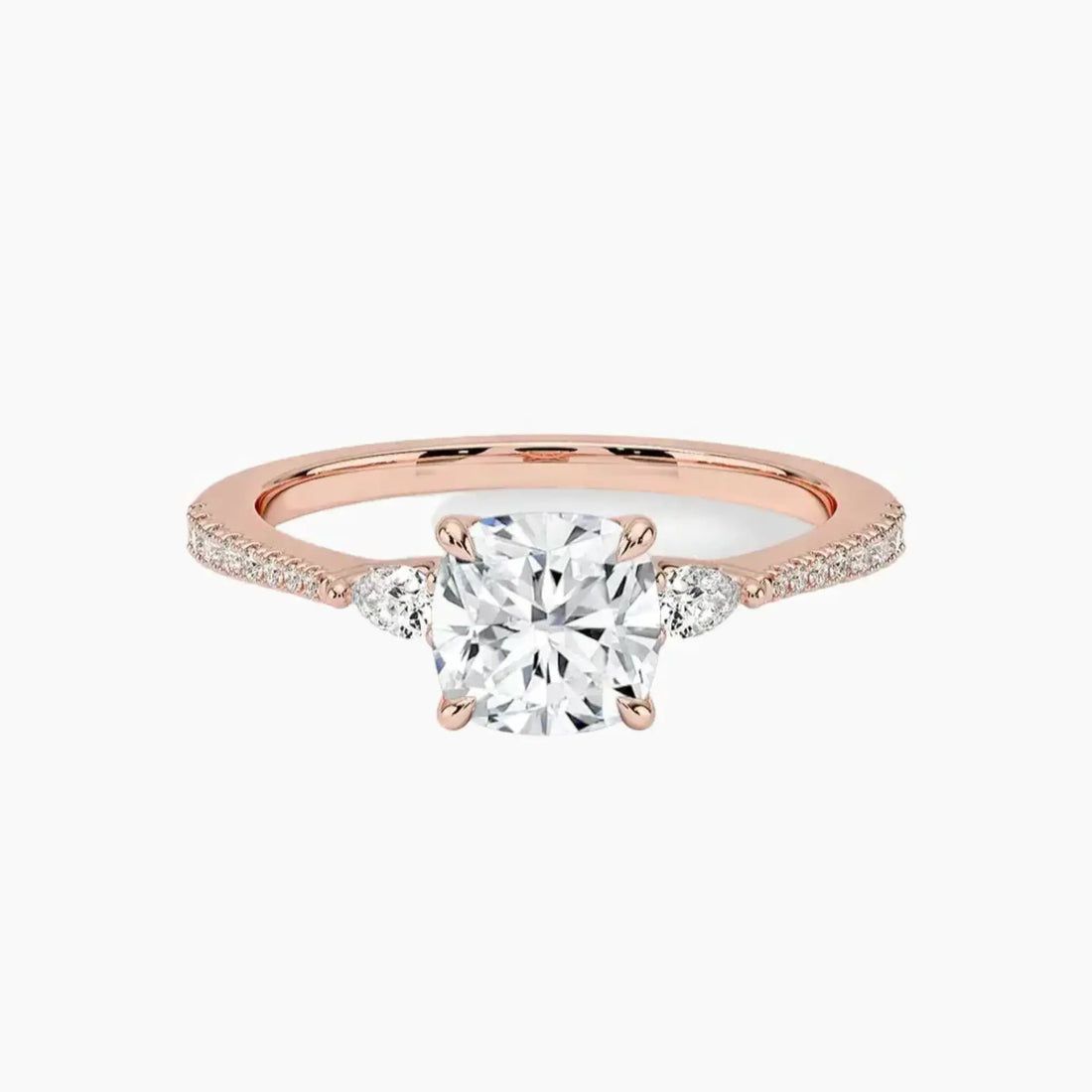 Calliope Pave Cushion Three Stone 1 Carat Lab Grown Diamond Engagement Ring in 18K Rose Gold