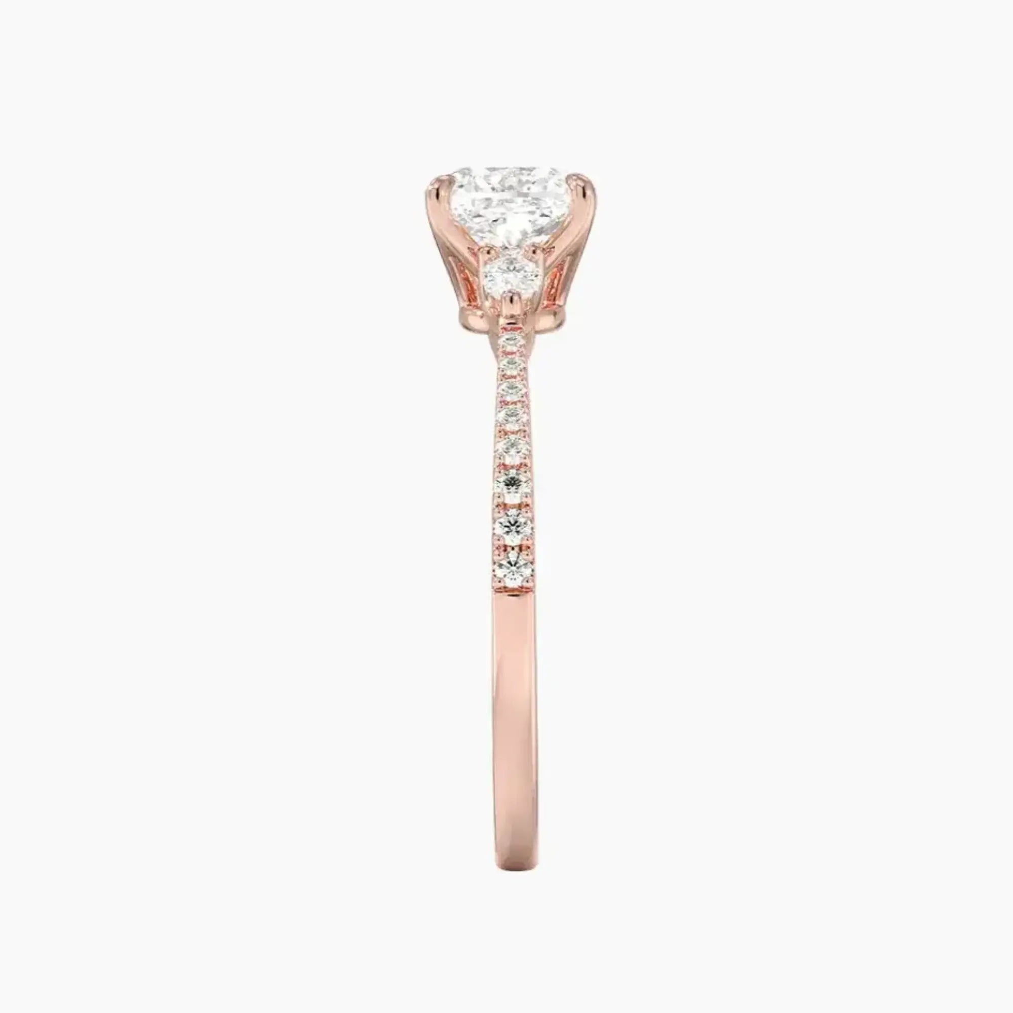Calliope Pave Cushion Three Stone Diamond Ring Setting in 14K Rose Gold