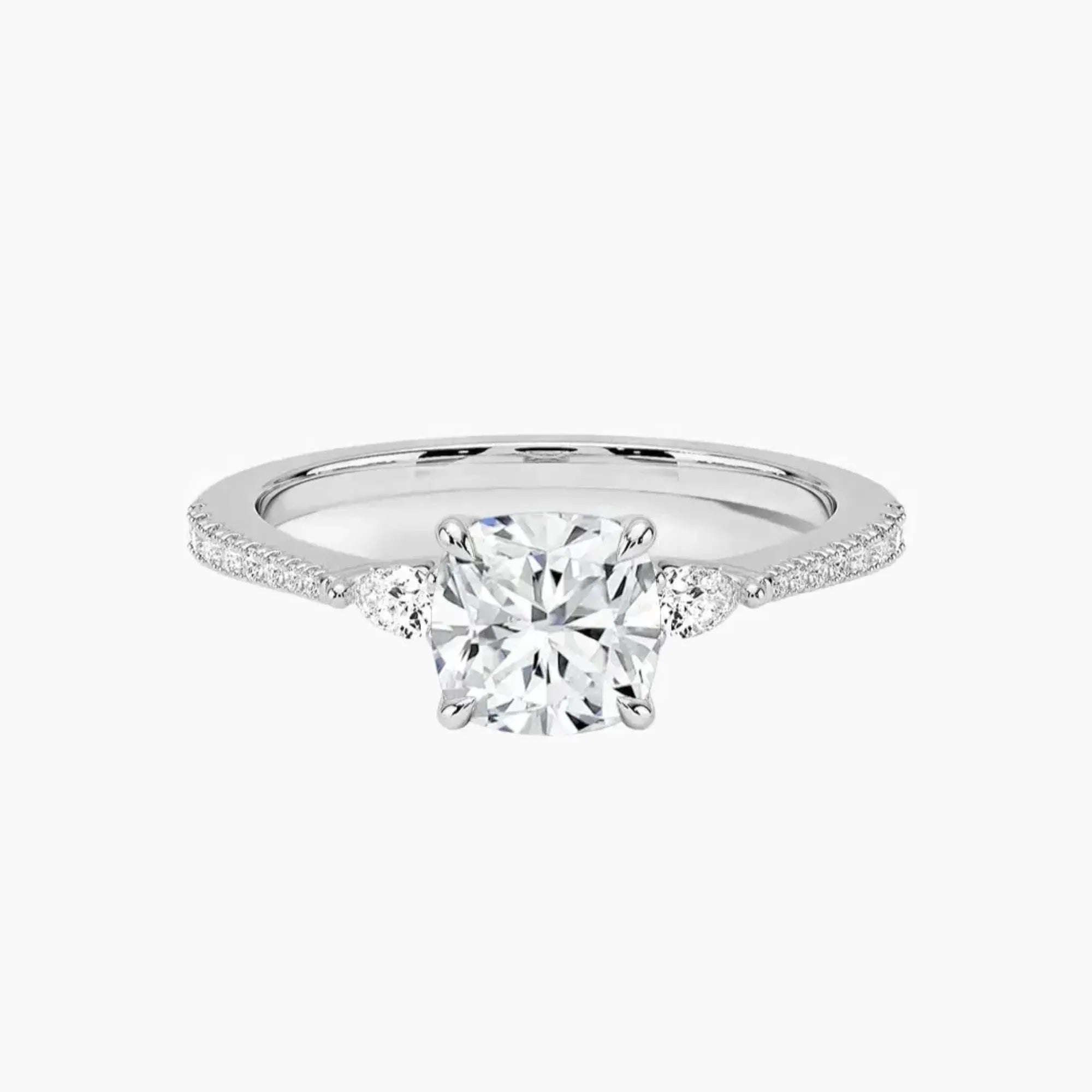 Calliope Pave Cushion Three Stone Diamond Ring Setting in 14K Yellow Gold
