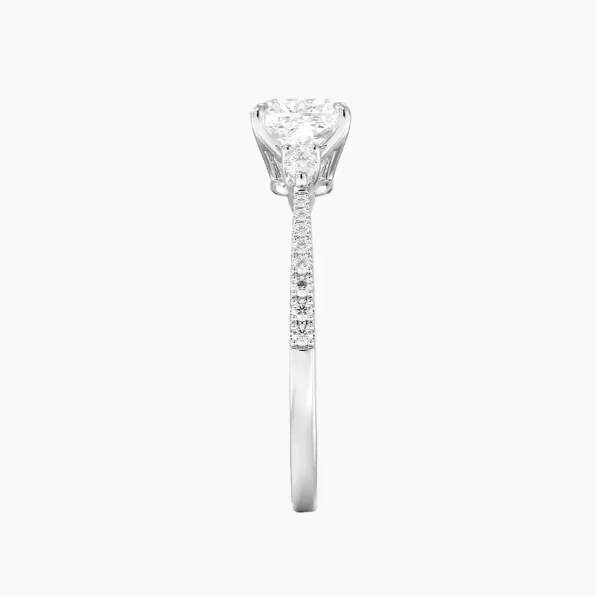 Calliope Pave Cushion Three Stone 1.5 Carat Lab Grown Diamond Engagement Ring in 18K Rose Gold