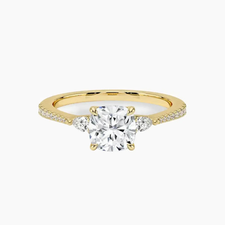 Calliope Pave Cushion Three Stone 2 Carat Lab Grown Diamond Engagement Ring in 14K Yellow Gold