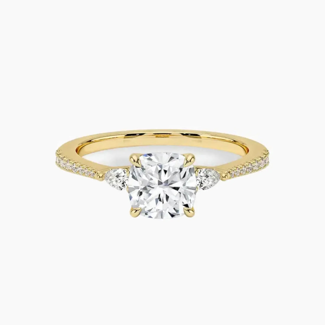 Calliope Pave Cushion Three Stone 2 Carat Lab Grown Diamond Engagement Ring in 14K Rose Gold