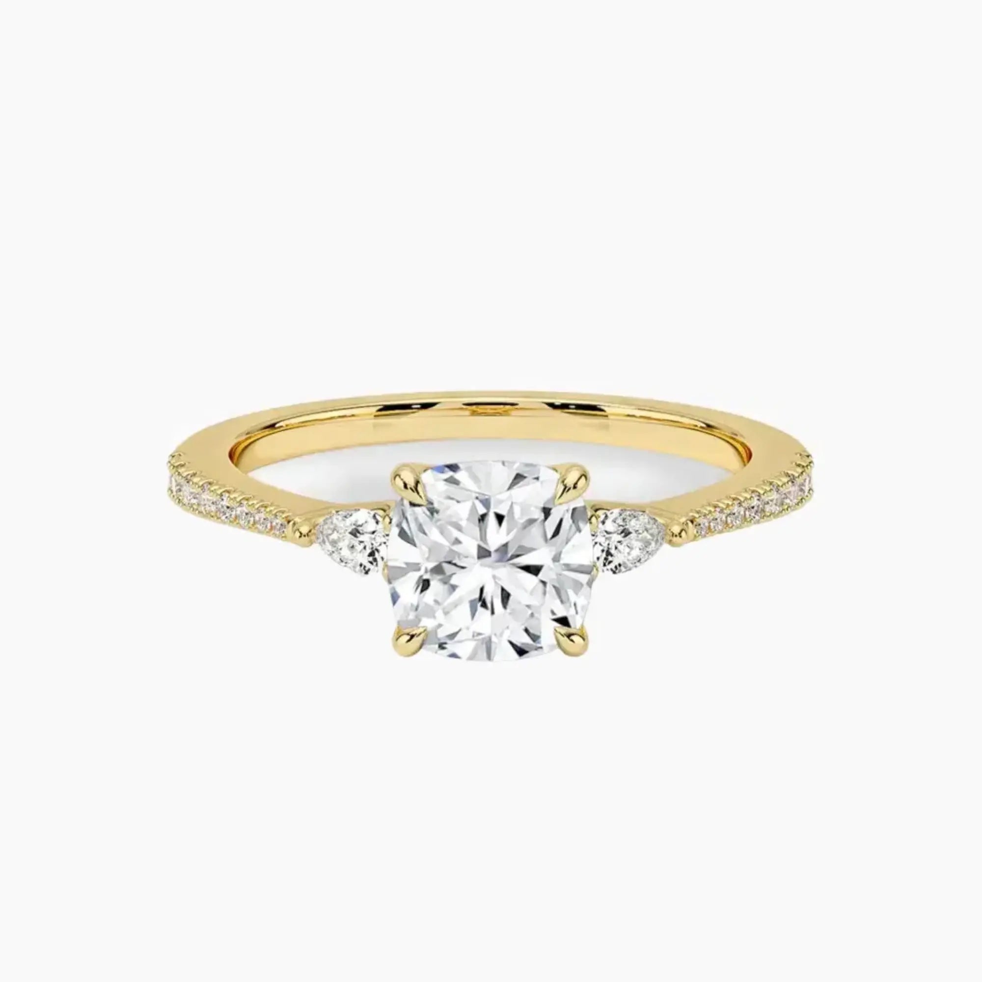 Calliope Pave Cushion Three Stone 3 Carat Lab Grown Diamond Engagement Ring in 14K White Gold