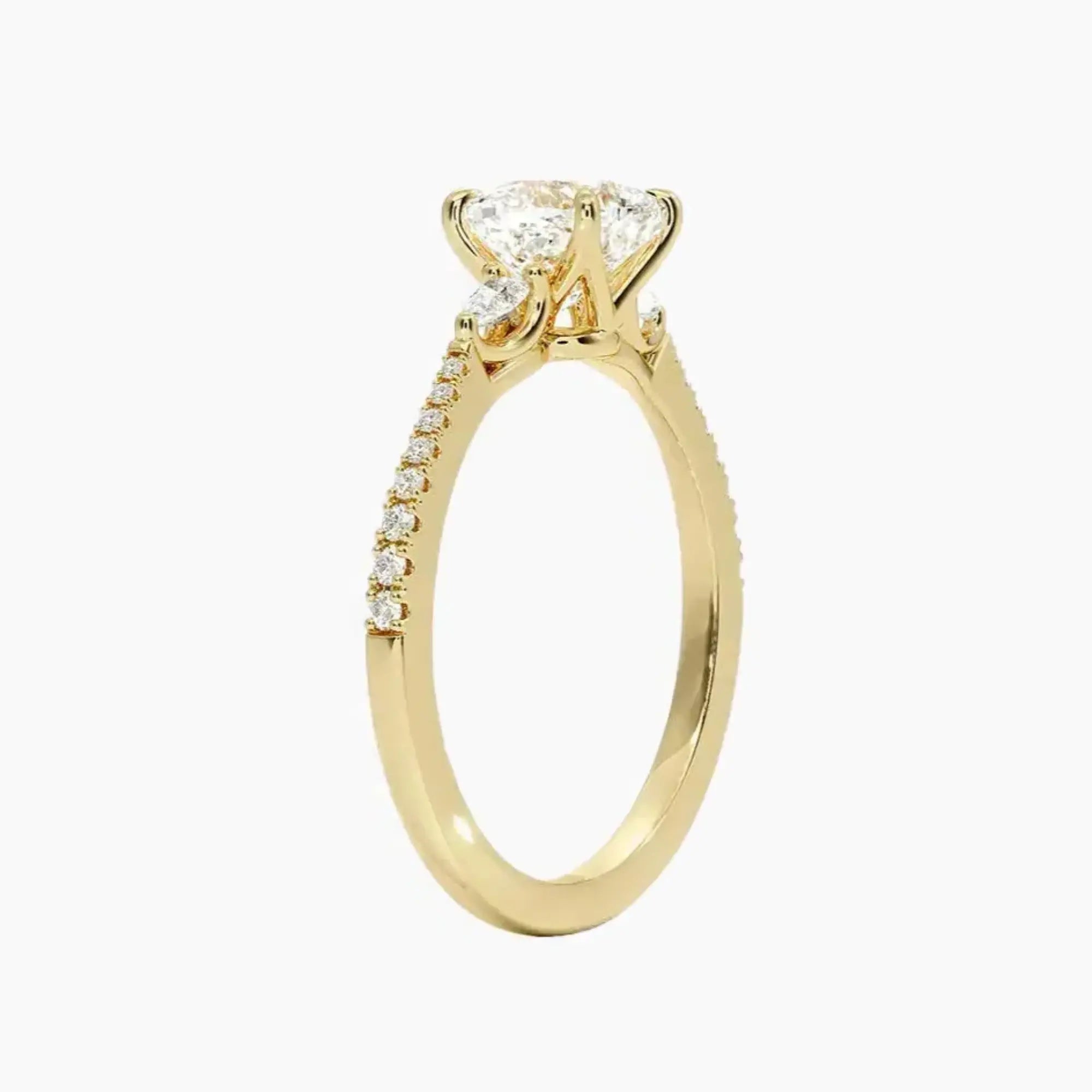 Calliope Pave Cushion Three Stone Diamond Ring Setting in 14K Rose Gold