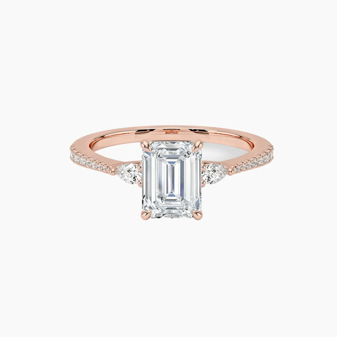 Calliope Pave Emerald Three Stone 3 Carat Lab Grown Diamond Engagement Ring in 18K White Gold