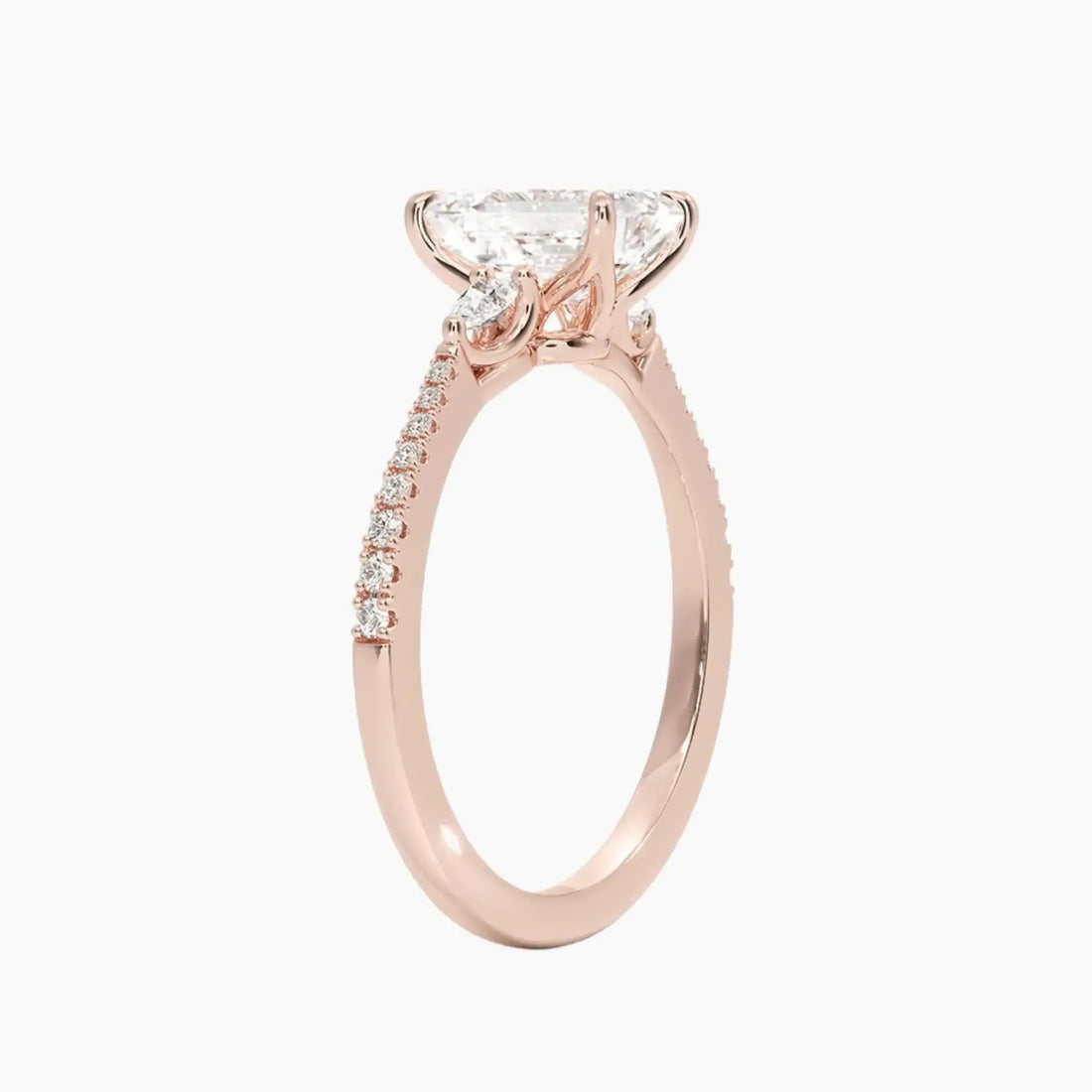 Calliope Pave Emerald Three Stone 1 Carat Lab Grown Diamond Engagement Ring in 18K Yellow Gold