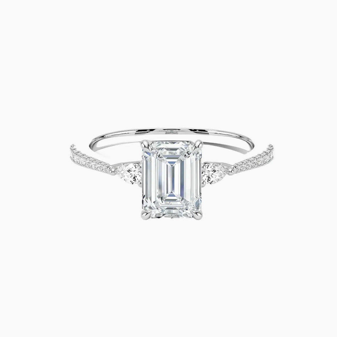 Calliope Pave Emerald Three Stone 2.5 Carat Lab Grown Diamond Engagement Ring in 14K White Gold