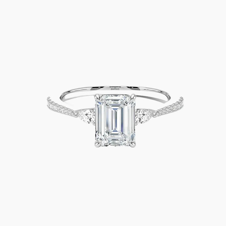 Calliope Pave Emerald Three Stone 3 Carat Lab Grown Diamond Engagement Ring in 18K White Gold