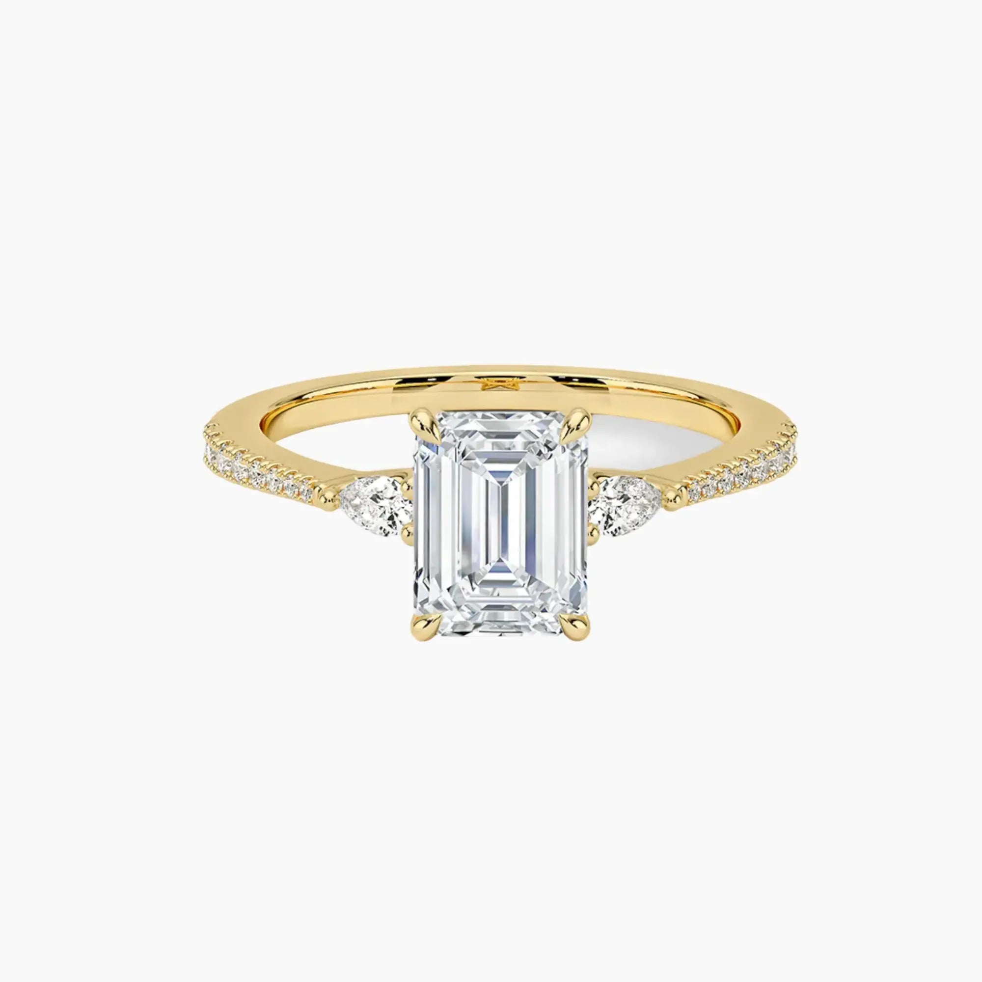 Calliope Pave Emerald Three Stone Diamond Ring Setting in 18K Yellow Gold