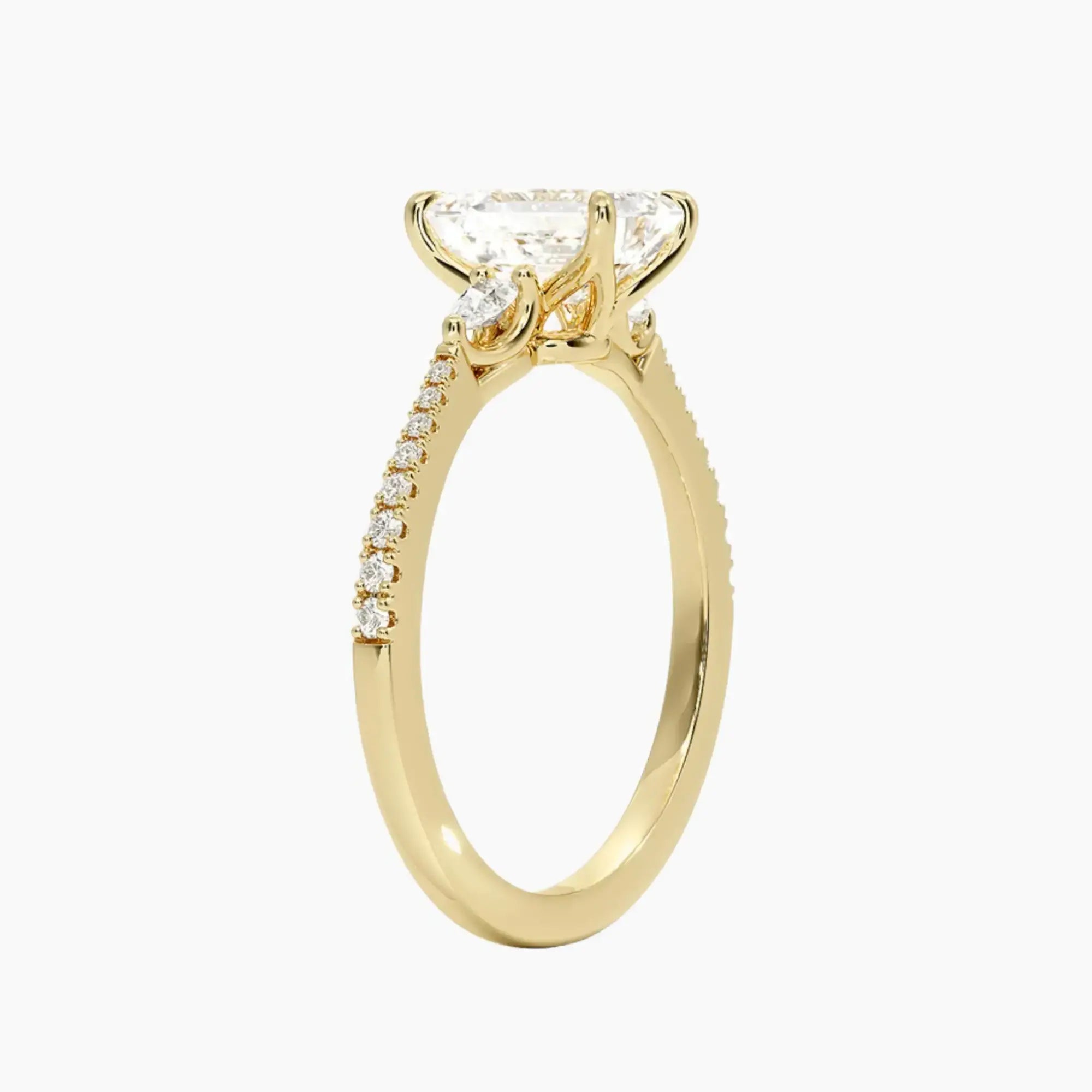 Calliope Pave Emerald Three Stone Diamond Ring Setting in 14K Yellow Gold