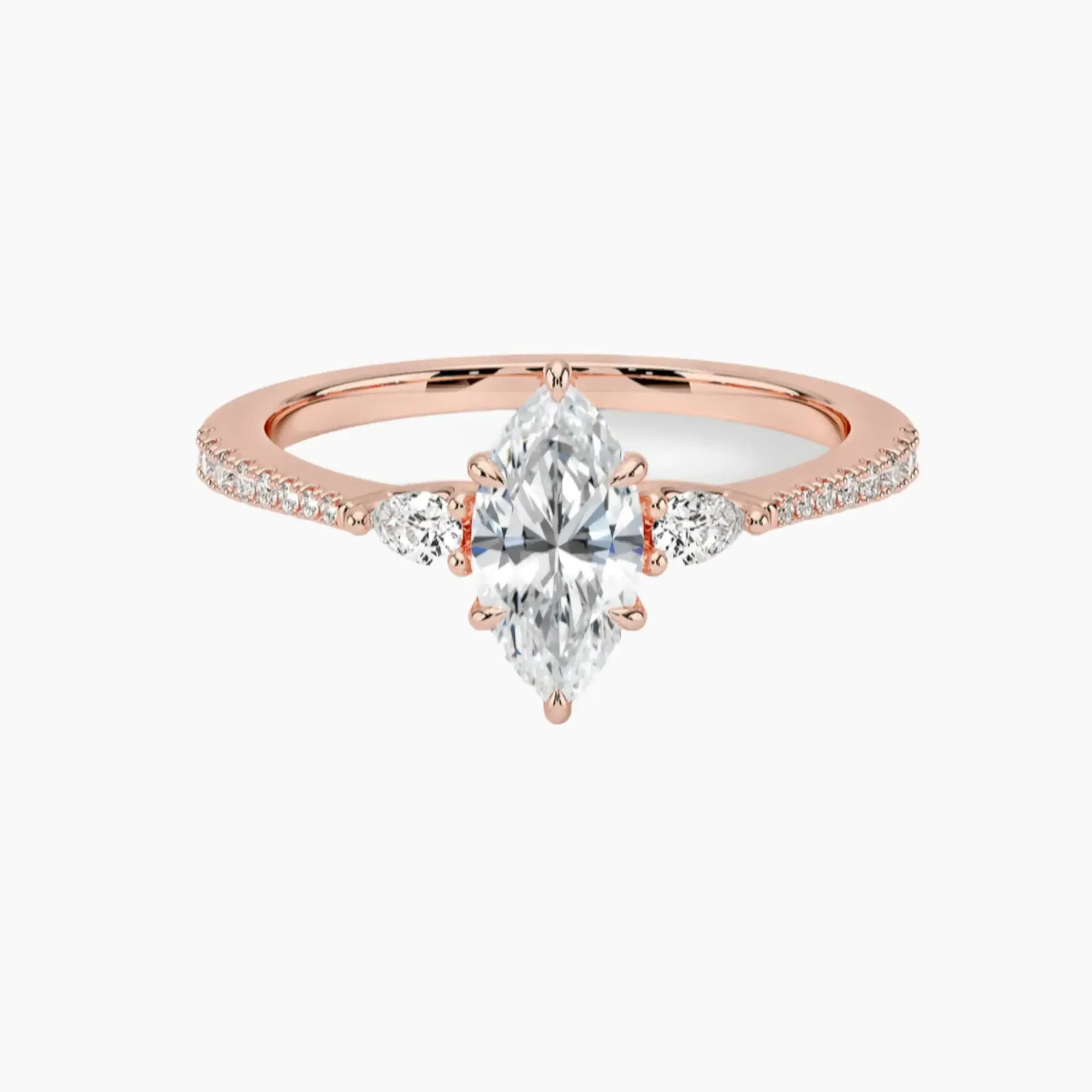 Calliope Pave Marquise Three Stone 1 Carat Lab Grown Diamond Engagement Ring in 18K Rose Gold