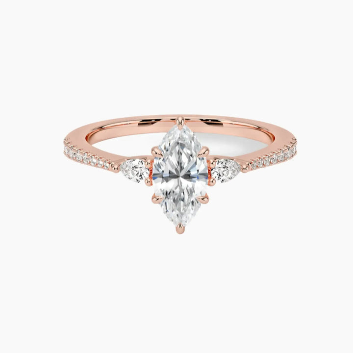 Calliope Pave Marquise Three Stone 1 Carat Lab Grown Diamond Engagement Ring in 18K Rose Gold