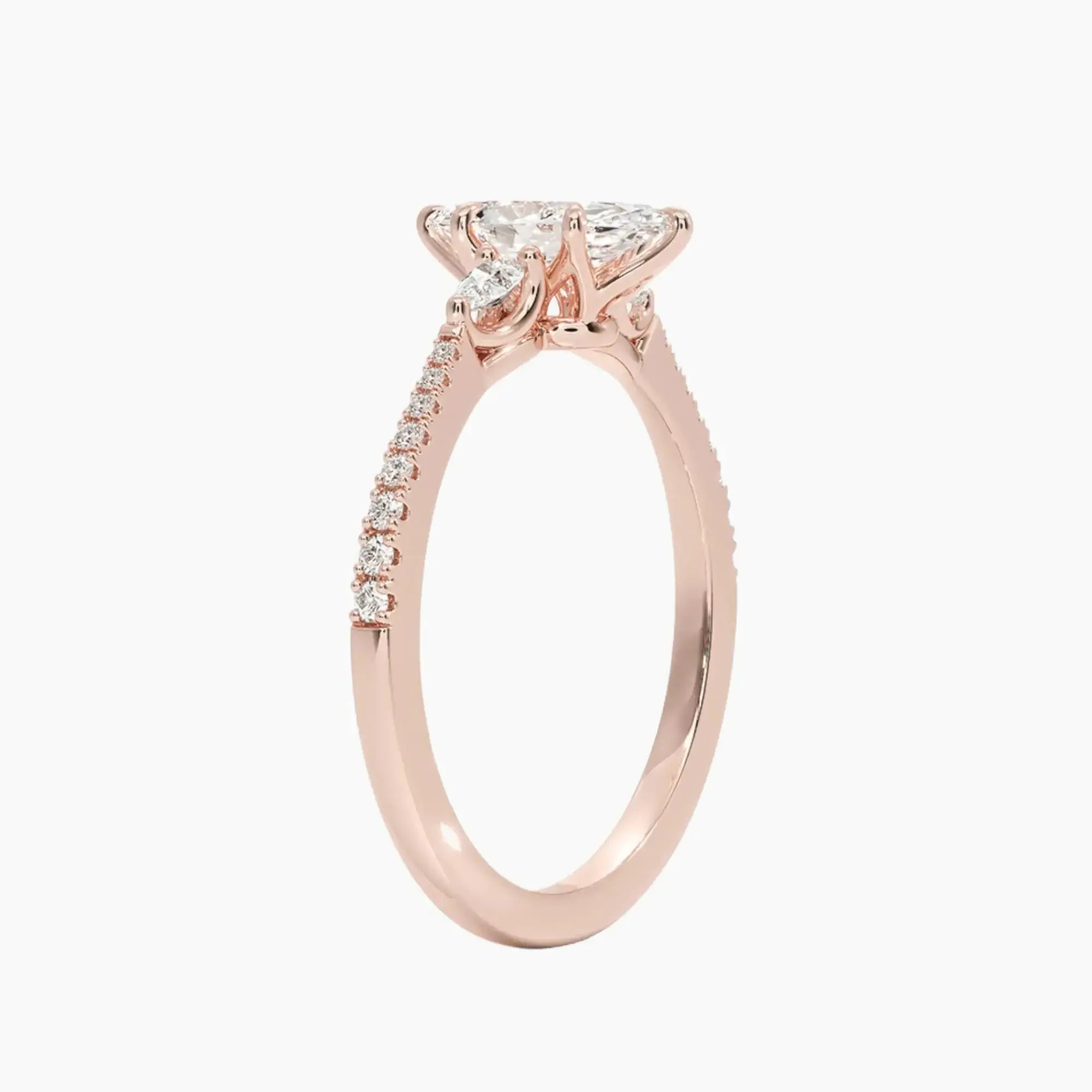 Calliope Pave Marquise Three Stone Diamond Ring Setting in 14K Rose Gold