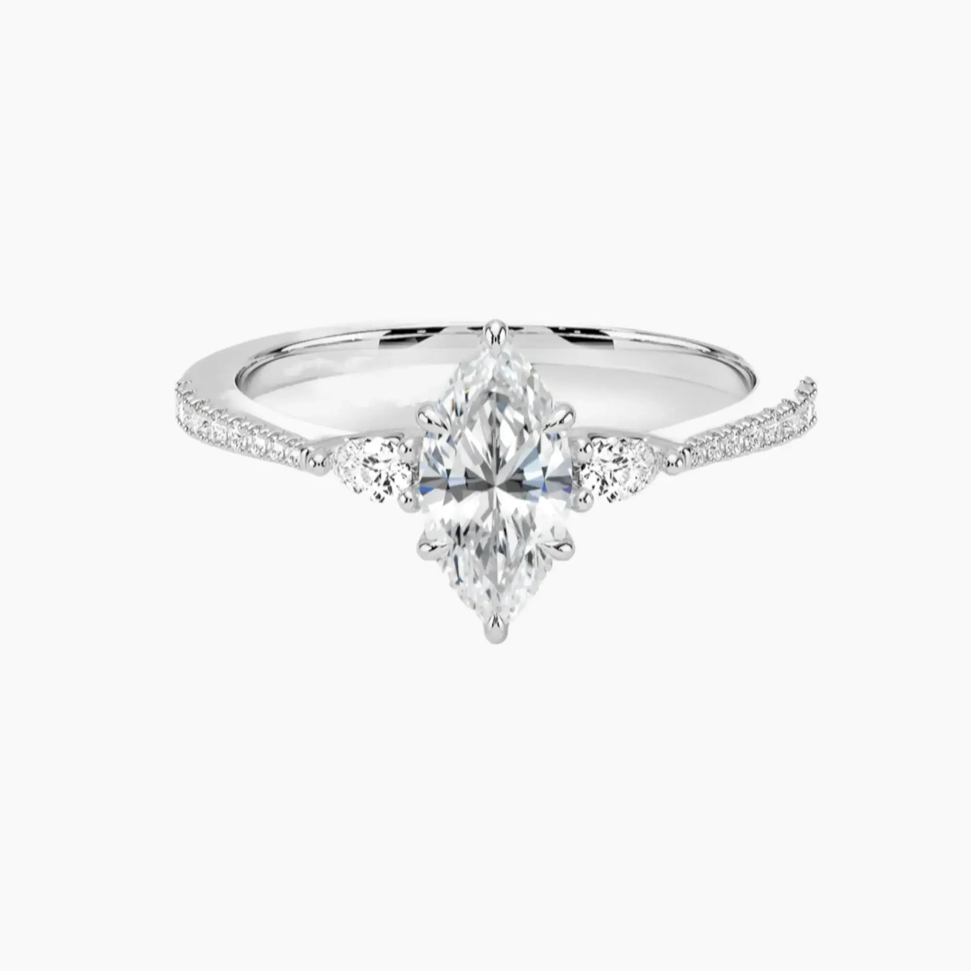 Calliope Pave Marquise Three Stone 2 Carat Lab Grown Diamond Engagement Ring in 18K White Gold