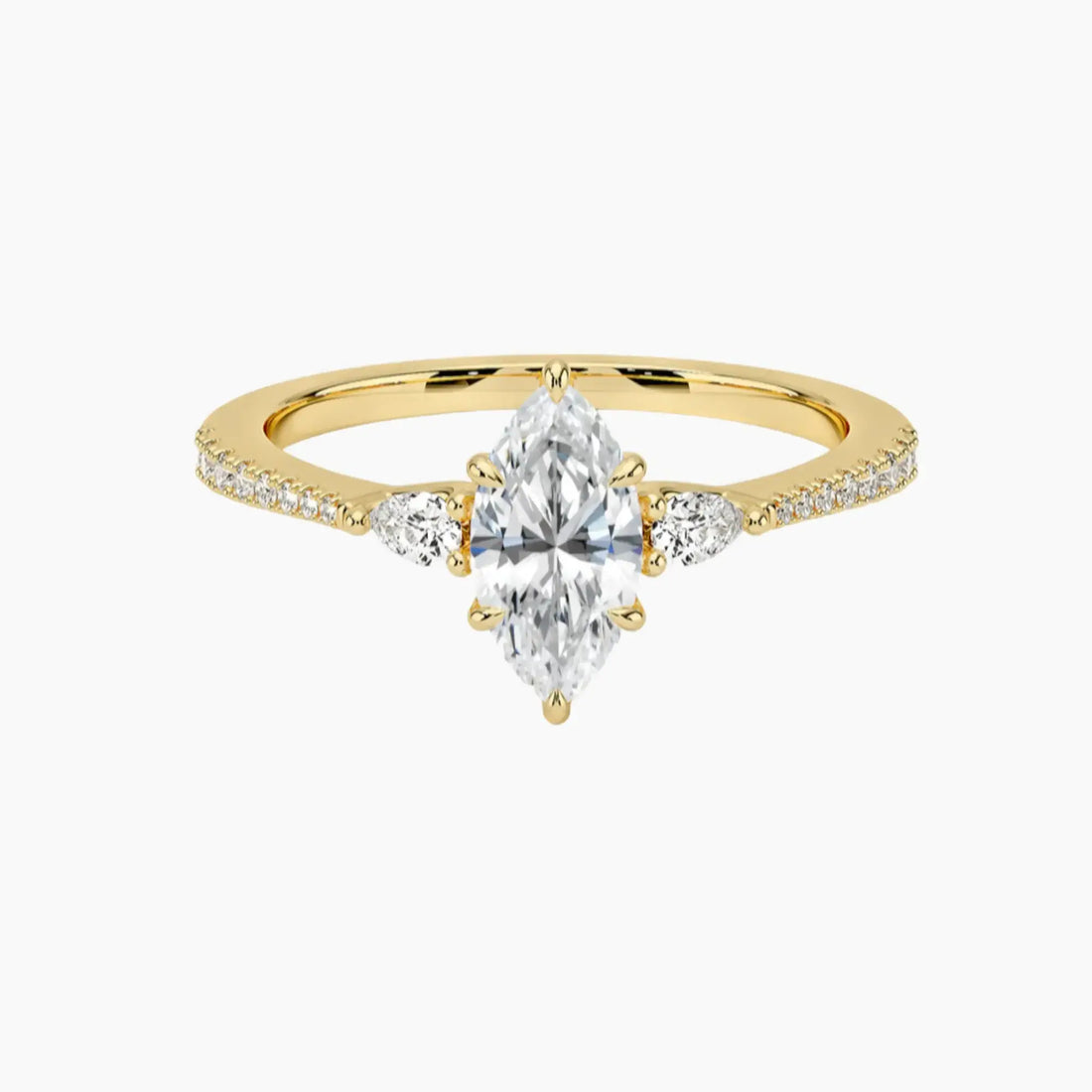 Calliope Pave Marquise Three Stone Diamond Ring Setting in 14K Yellow Gold