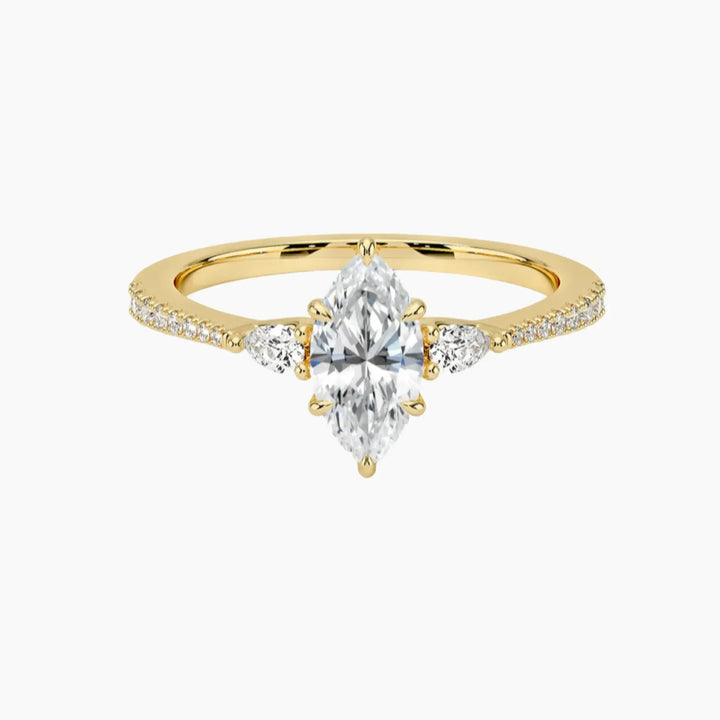 Calliope Pave Marquise Three Stone 1 Carat Lab Grown Diamond Engagement Ring in 14K Yellow Gold