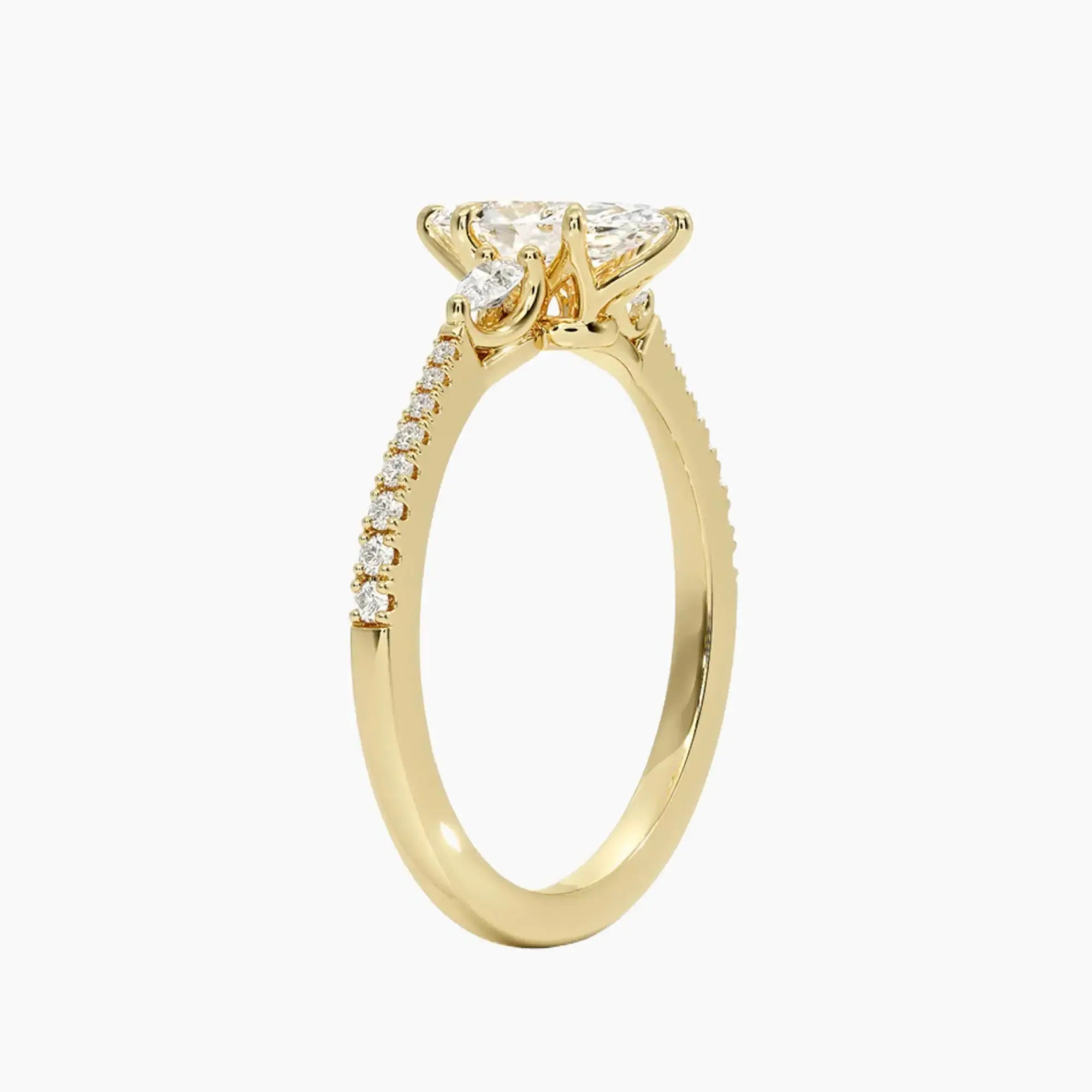 Calliope Pave Marquise Three Stone 3 Carat Lab Grown Diamond Engagement Ring in 18K Yellow Gold