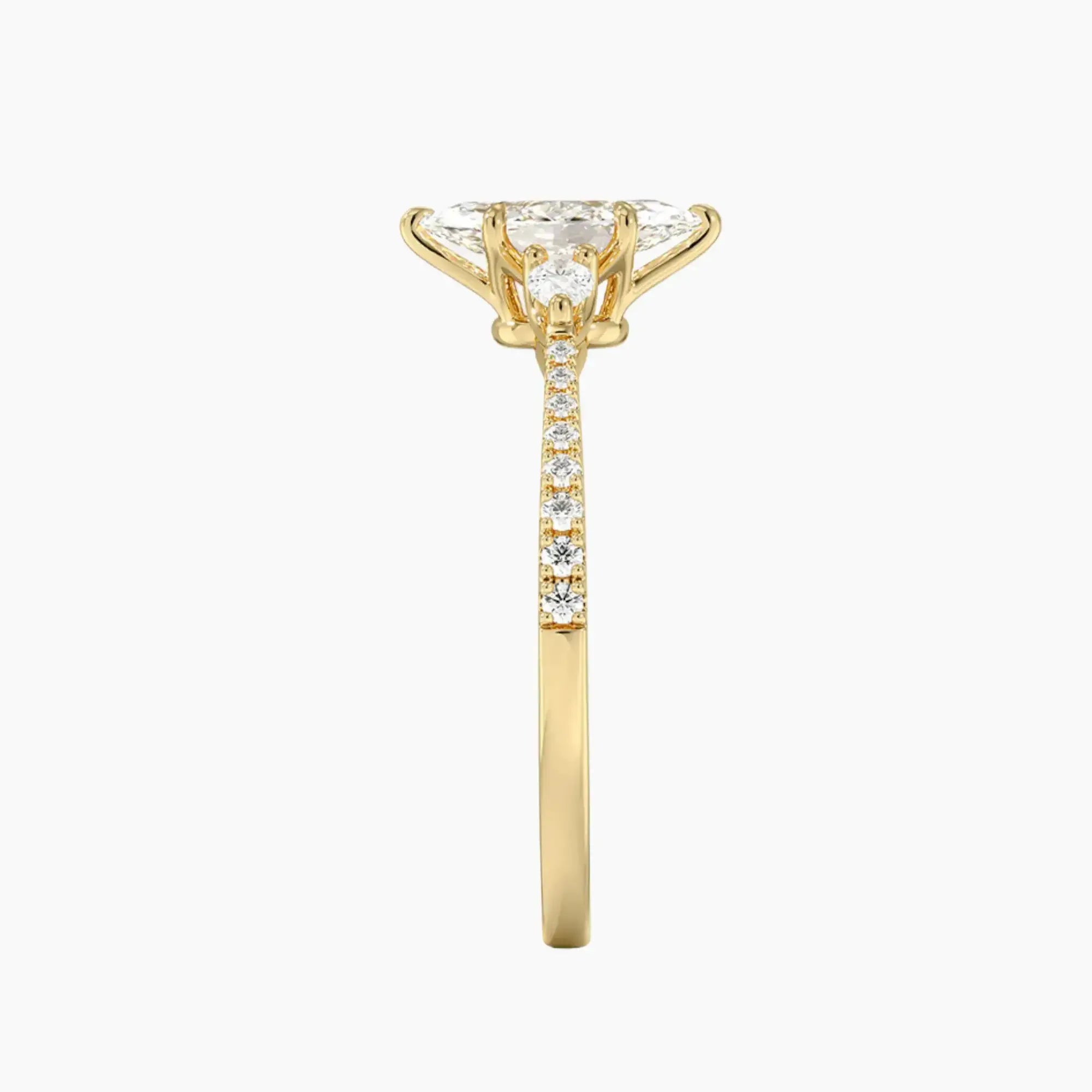 Calliope Pave Marquise Three Stone 1 Carat Lab Grown Diamond Engagement Ring in 18K Yellow Gold