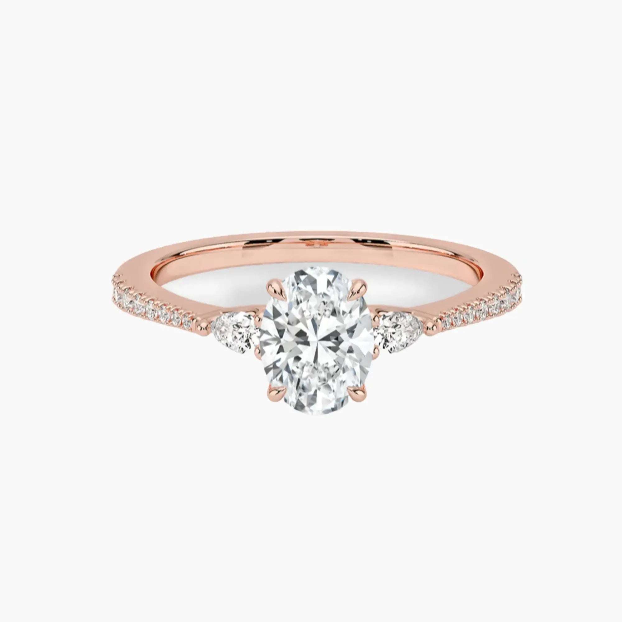 Calliope Pave Oval Three Stone 2 Carat Lab Grown Diamond Engagement Ring in 14K Rose Gold