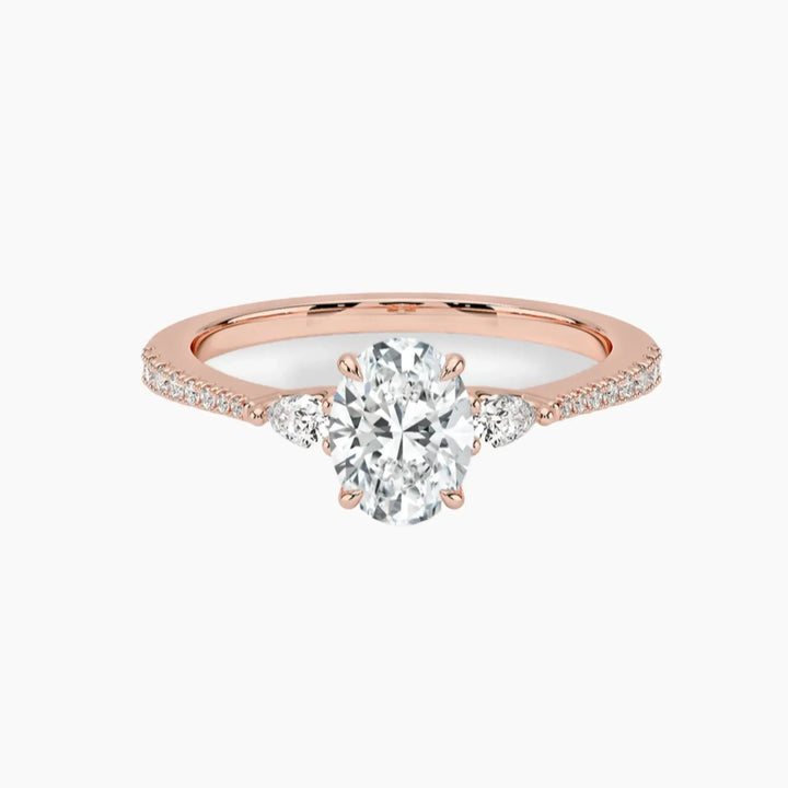 Calliope Pave Oval Three Stone 2 Carat Lab Grown Diamond Engagement Ring in 18K Rose Gold