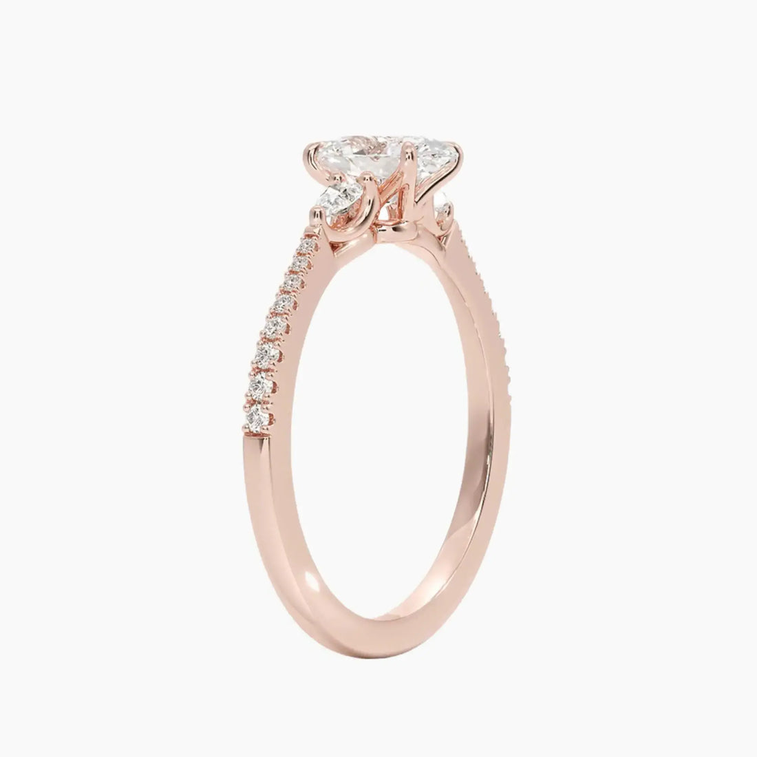 Calliope Pave Oval Three Stone Diamond Ring Setting in 18K Yellow Gold