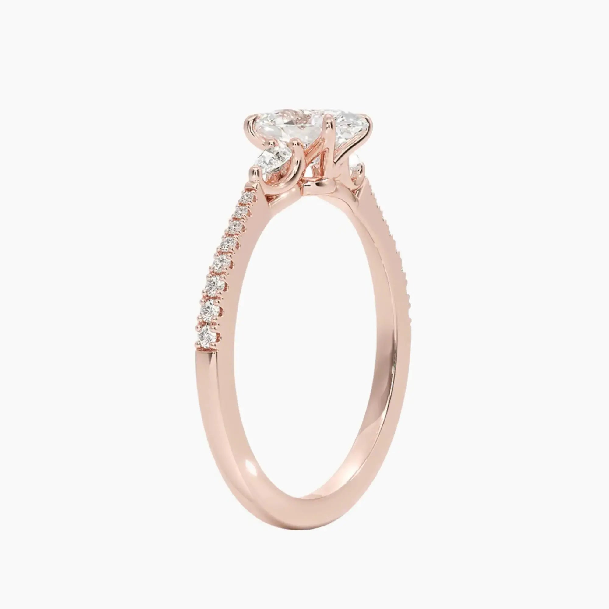 Calliope Pave Oval Three Stone 2 Carat Lab Grown Diamond Engagement Ring in 14K Yellow Gold