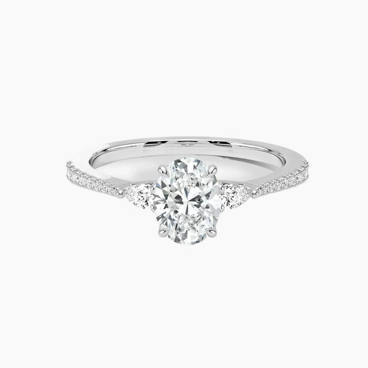 Calliope Pave Oval Three Stone 1.5 Carat Lab Grown Diamond Engagement Ring in 14K White Gold