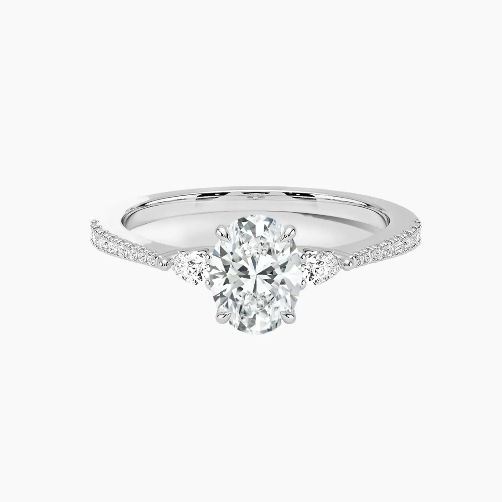 Calliope Pave Oval Three Stone 3 Carat Lab Grown Diamond Engagement Ring in 14K Rose Gold
