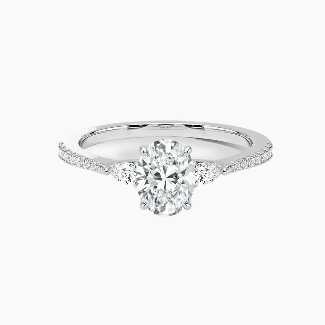 Calliope Pave Oval Three Stone 2.5 Carat Lab Grown Diamond Engagement Ring in 18K White Gold