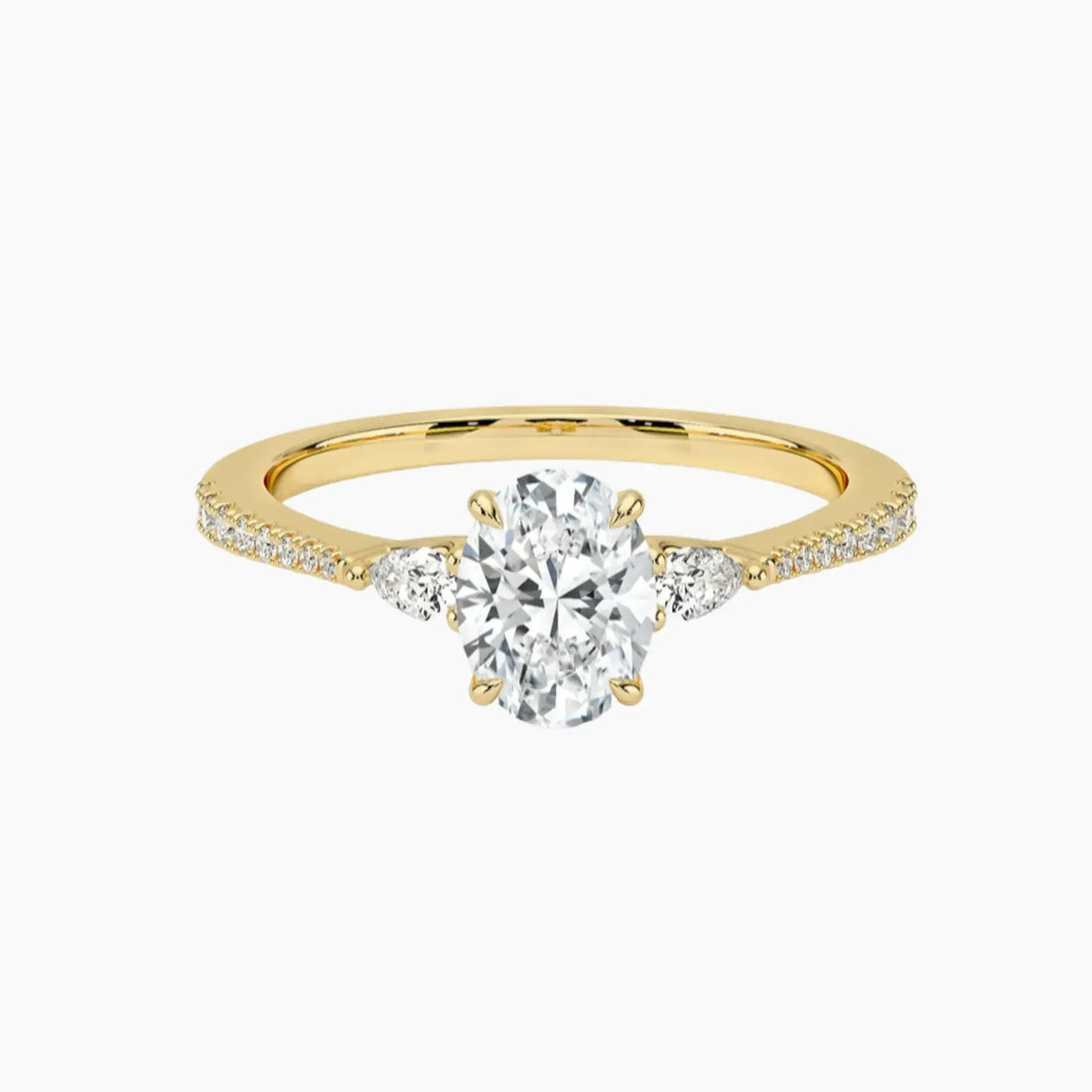 Calliope Pave Oval Three Stone 2.5 Carat Lab Grown Diamond Engagement Ring in 18K Yellow Gold