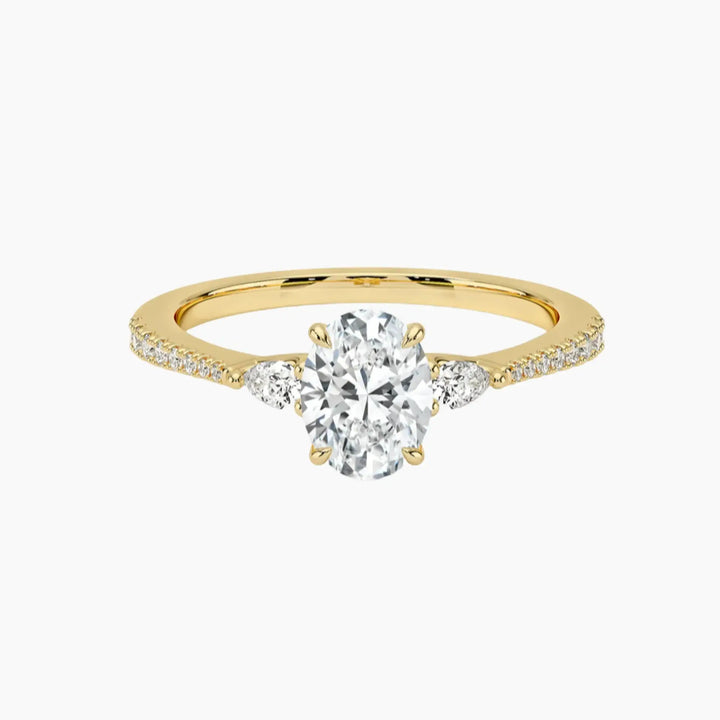 Calliope Pave Oval Three Stone 1 Carat Lab Grown Diamond Engagement Ring in 18K Yellow Gold