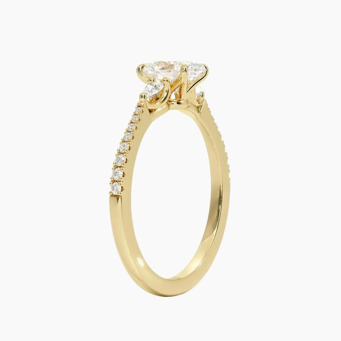 Calliope Pave Oval Three Stone Diamond Ring Setting in 14K Rose Gold