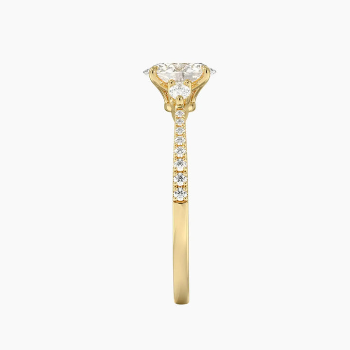 Calliope Pave Oval Three Stone 3 Carat Lab Grown Diamond Engagement Ring in 14K Rose Gold