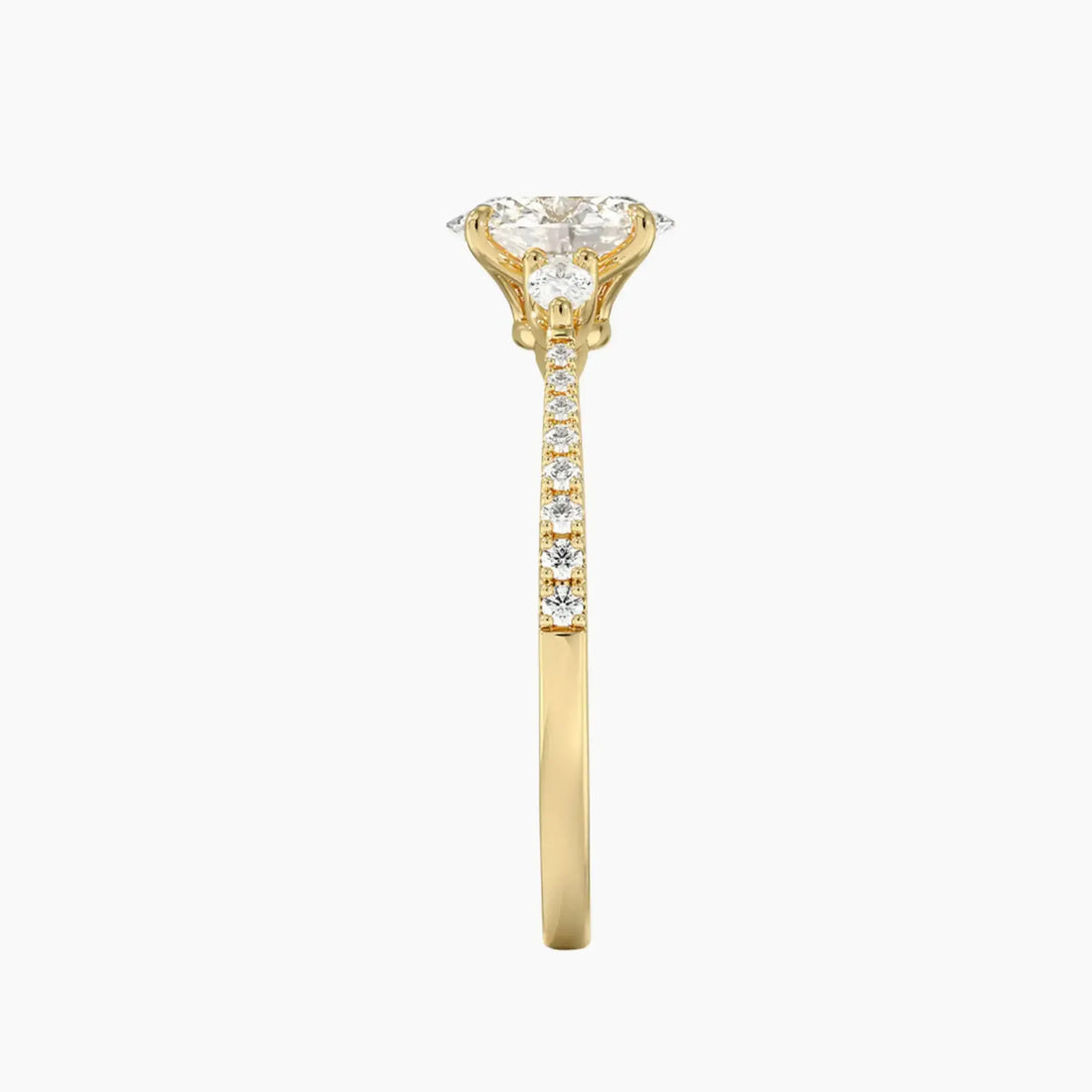 Calliope Pave Oval Three Stone 2.5 Carat Lab Grown Diamond Engagement Ring in 14K Yellow Gold