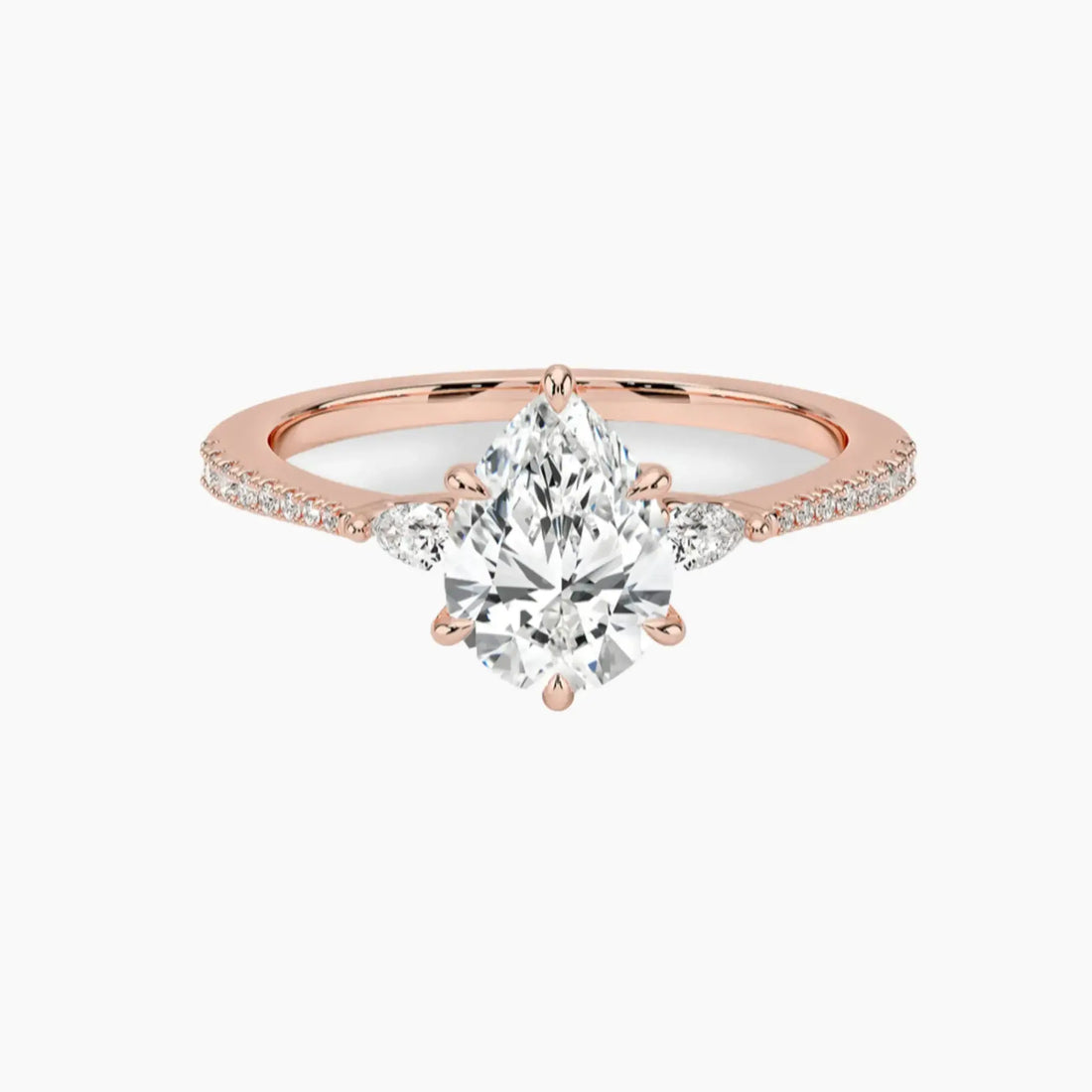 Calliope Pave Pear Three Stone 2 Carat Lab Grown Diamond Engagement Ring in 18K Yellow Gold
