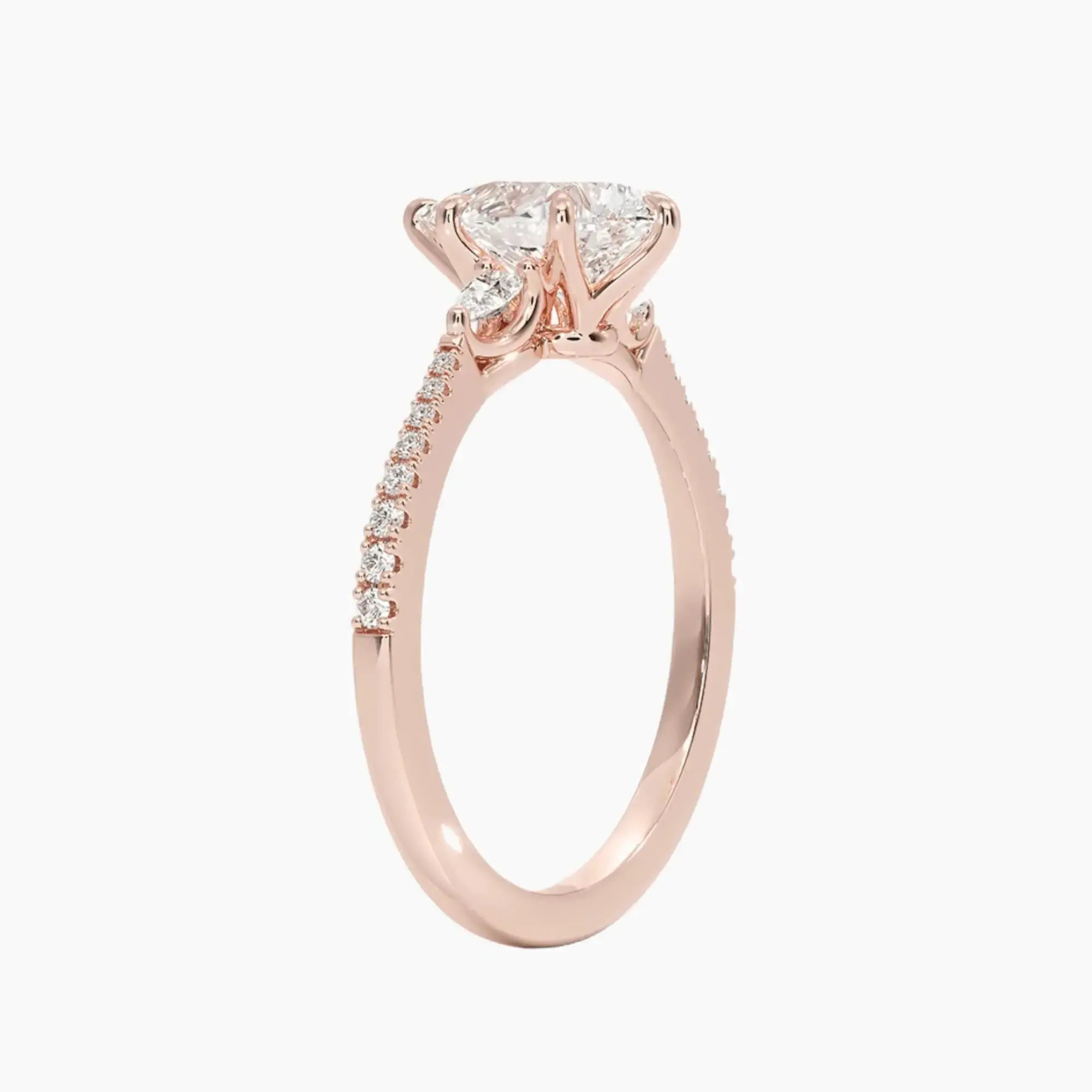 Calliope Pave Pear Three Stone 1 Carat Lab Grown Diamond Engagement Ring in 14K Rose Gold