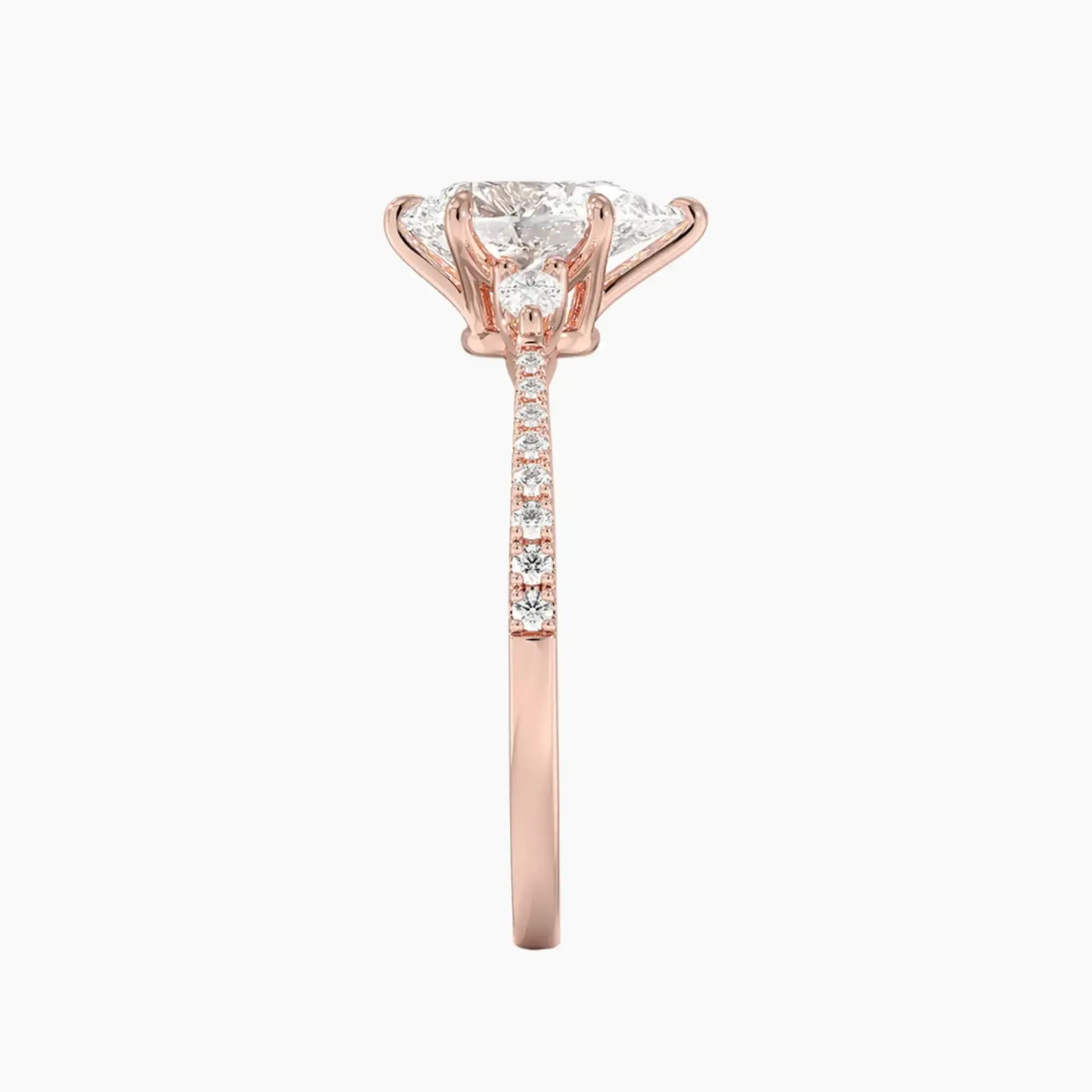 Calliope Pave Pear Three Stone 1 Carat Lab Grown Diamond Engagement Ring in 14K Rose Gold