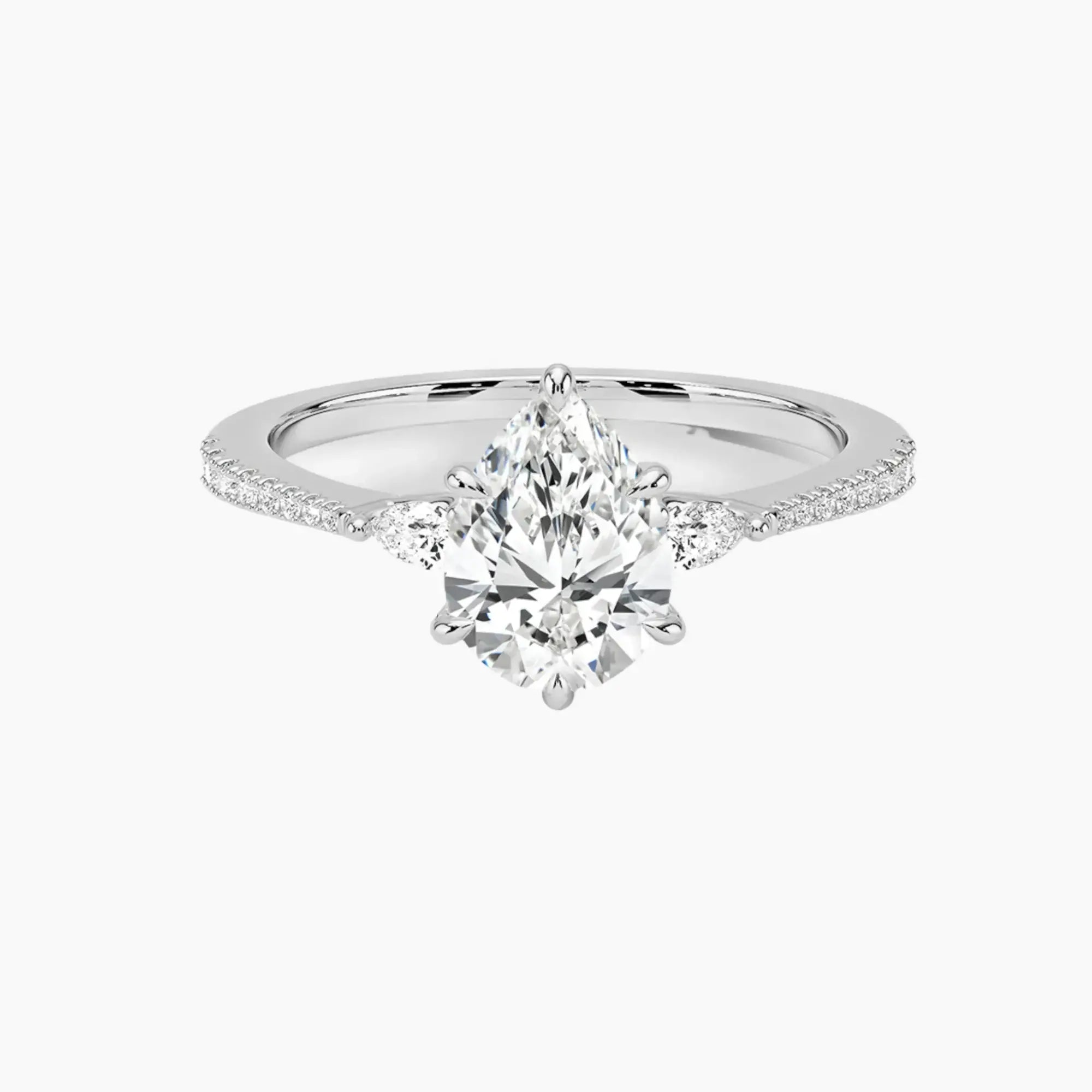 Calliope Pave Pear Three Stone Diamond Ring Setting in 18K Rose Gold