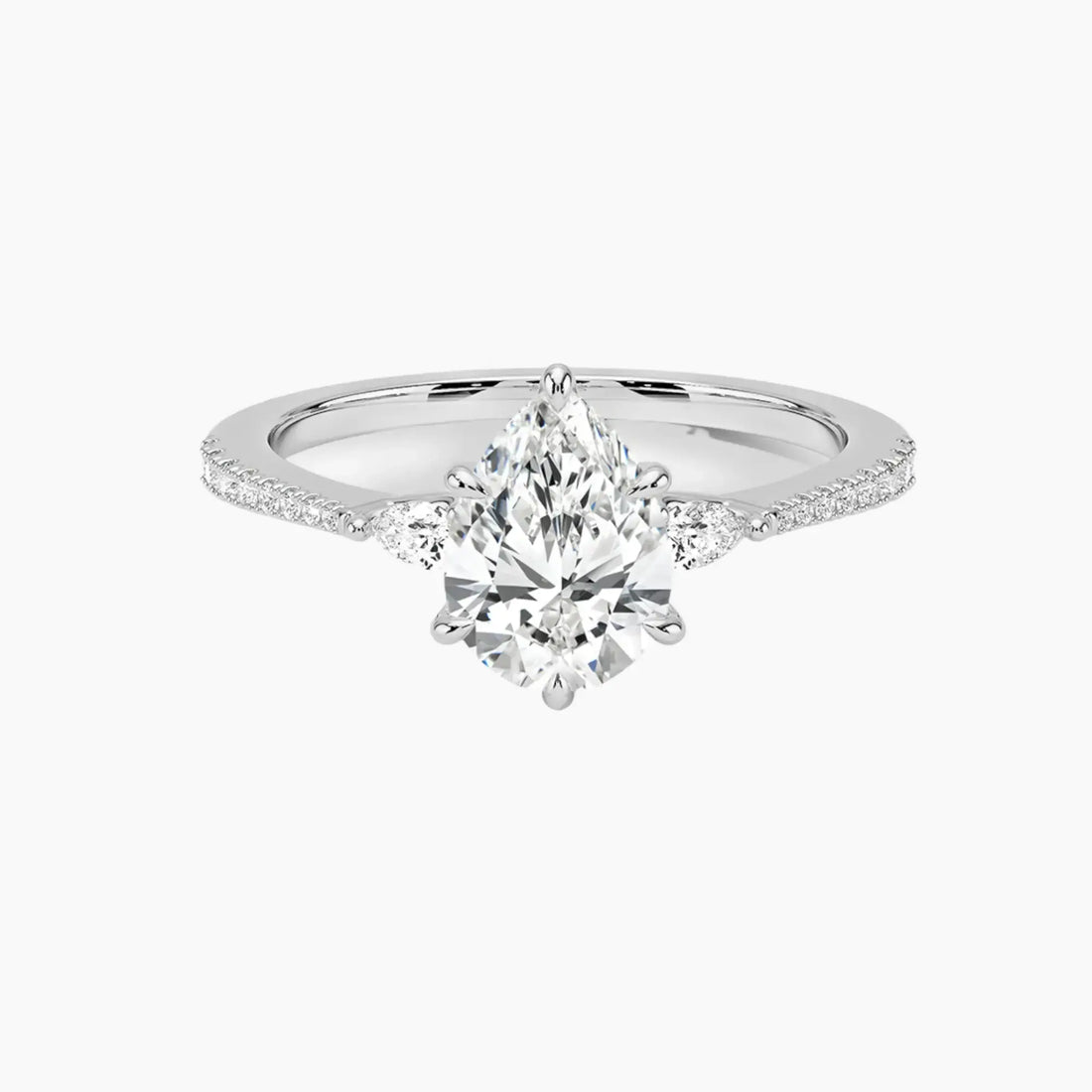 Calliope Pave Pear Three Stone 1.5 Carat Lab Grown Diamond Engagement Ring in 14K White Gold