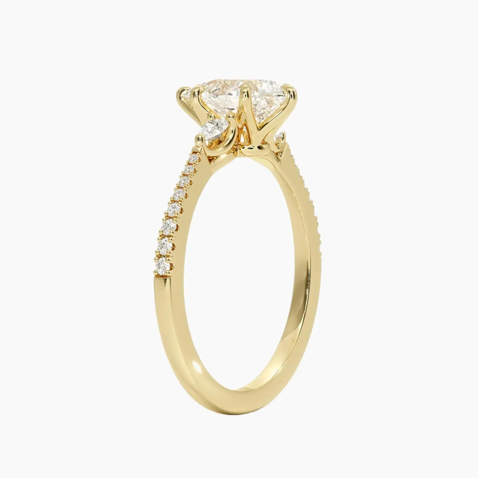 Calliope Pave Pear Three Stone 1.5 Carat Lab Grown Diamond Engagement Ring in 18K White Gold